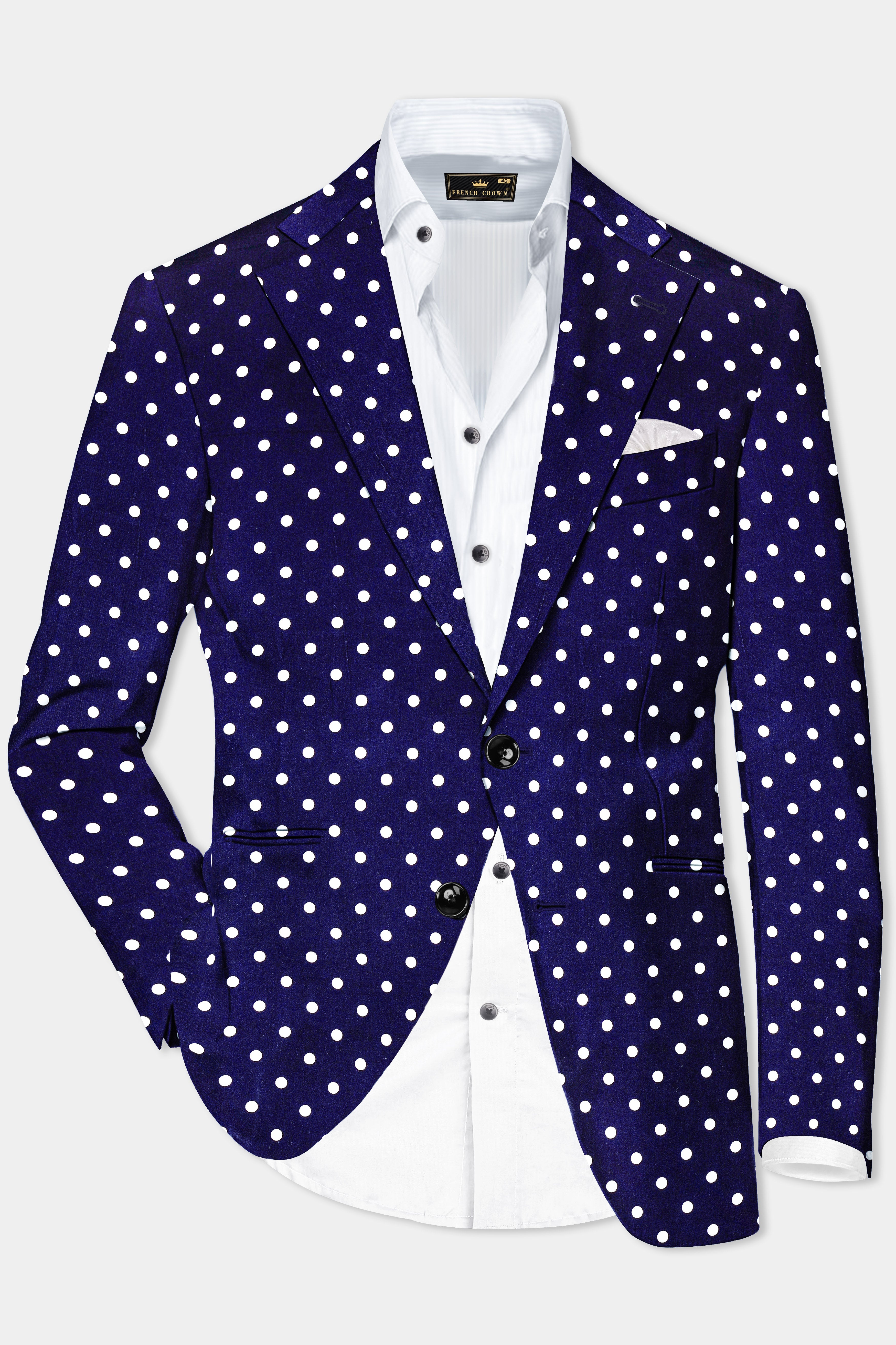 Azure Noir-Ultramarine Blue Polka Dotted Printed Single Breasted Suit