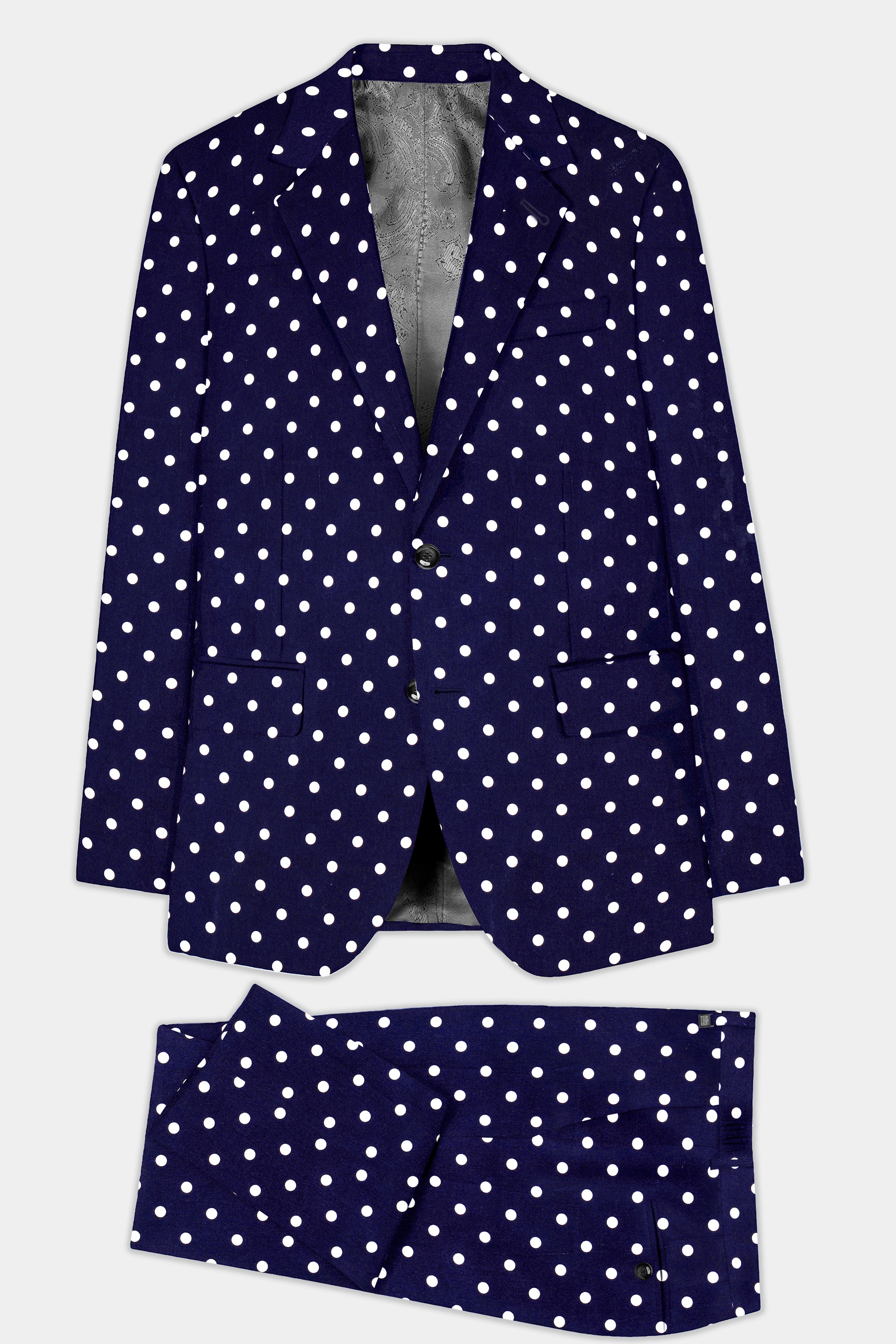 Azure Noir-Ultramarine Blue Polka Dotted Printed Single Breasted Suit