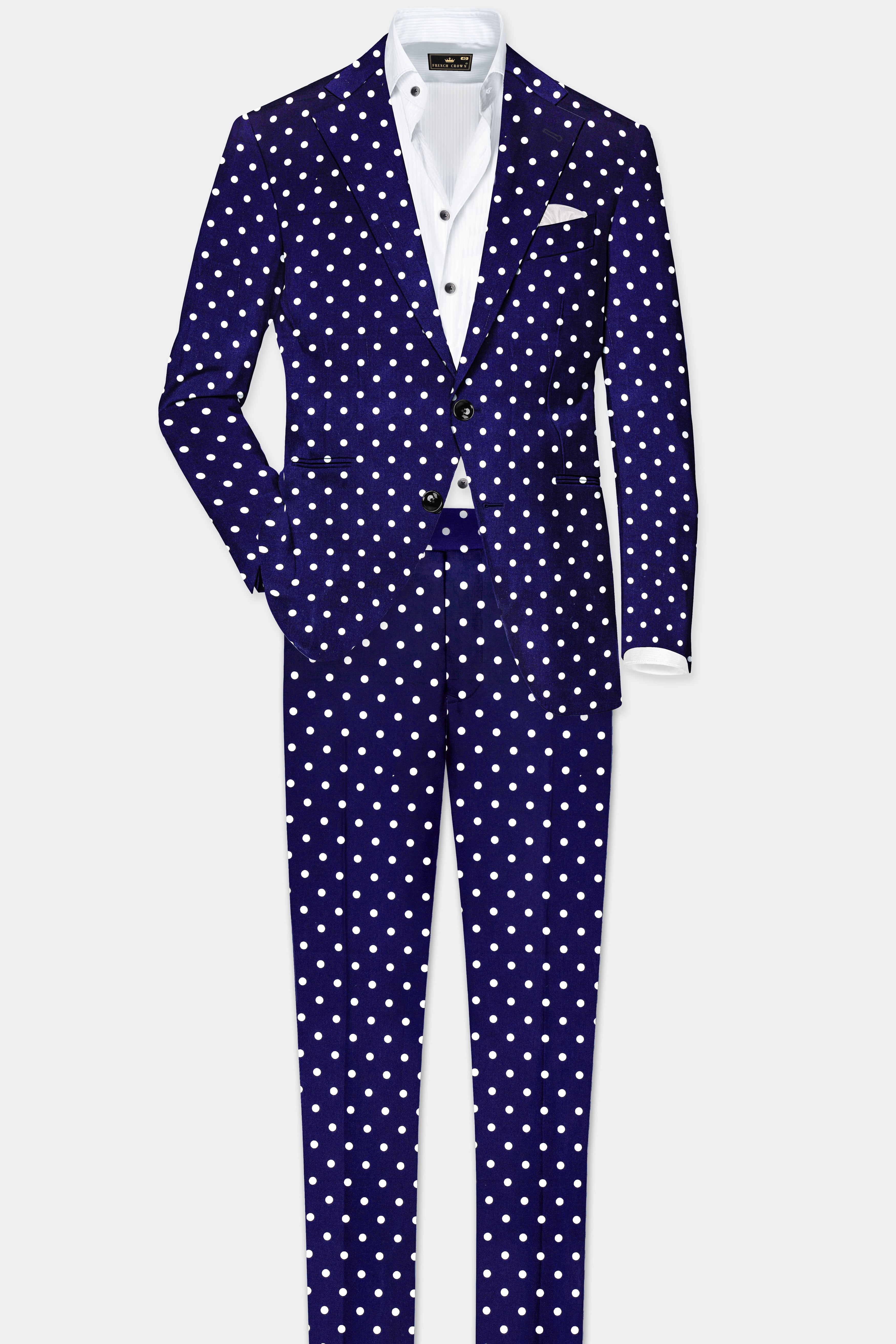 Azure Noir-Ultramarine Blue Polka Dotted Printed Single Breasted Suit