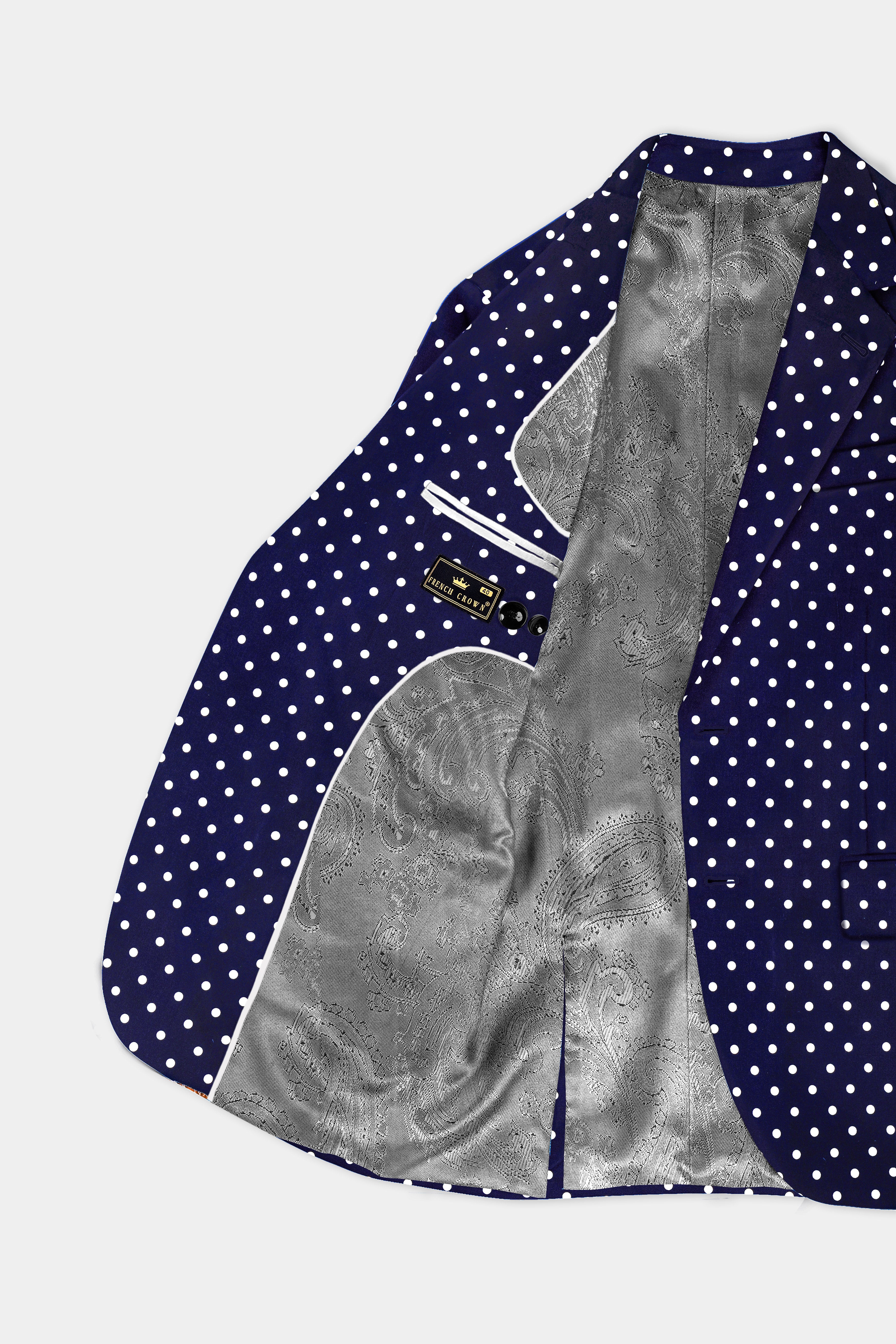 Azure Noir-Ultramarine Blue Polka Dotted Printed Single Breasted Suit