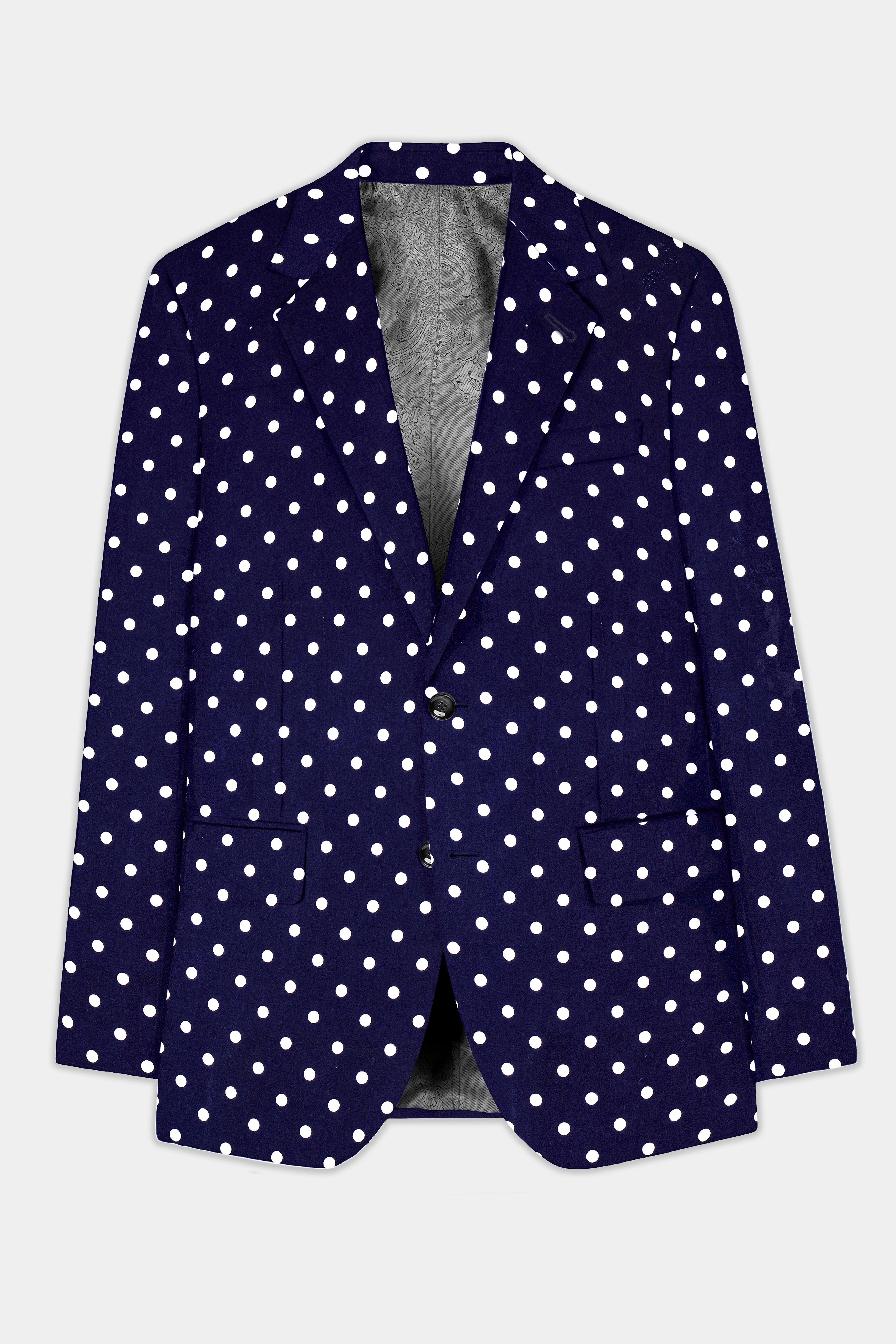 Azure Noir-Ultramarine Blue Polka Dotted Printed Single Breasted Suit