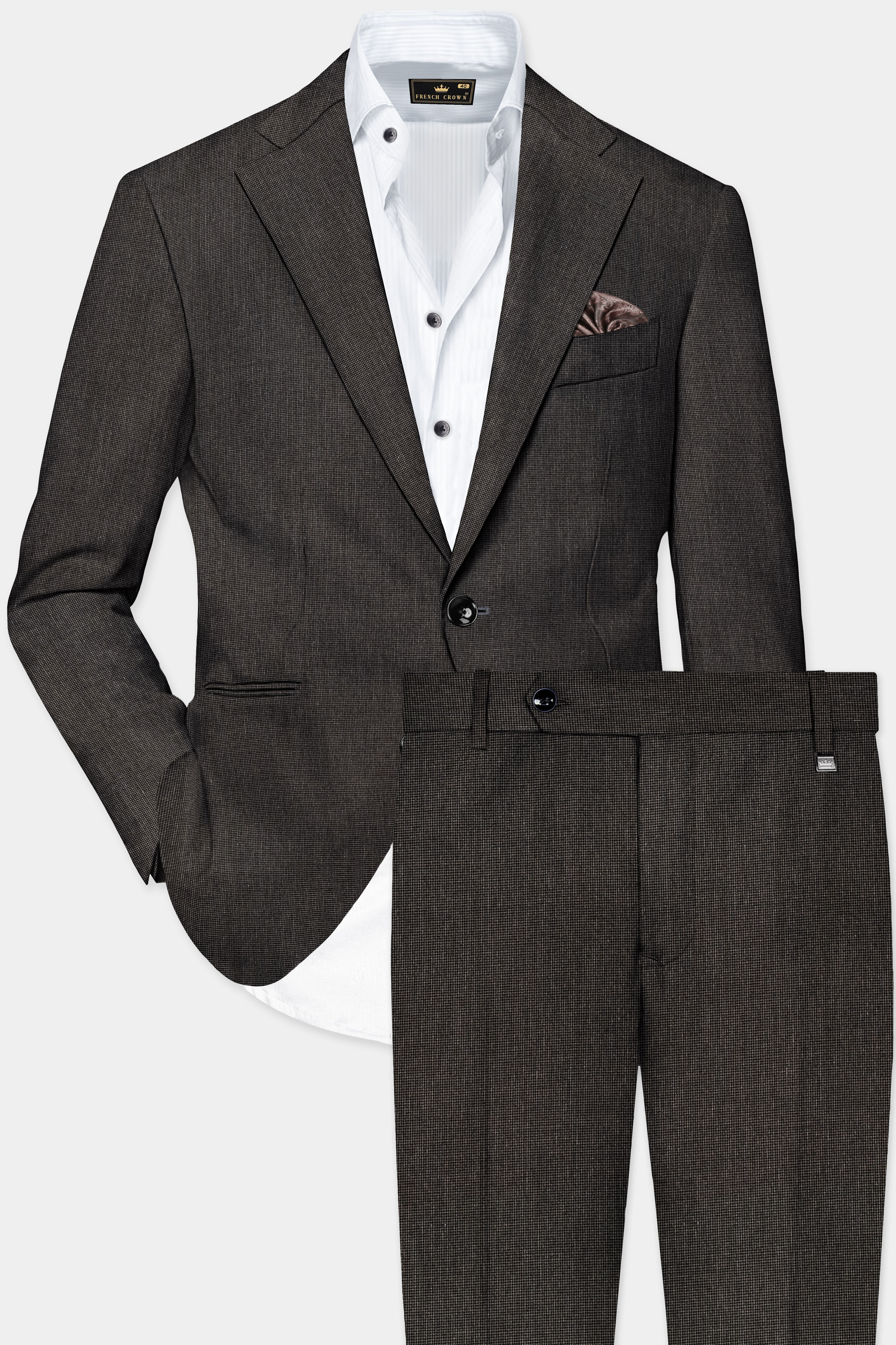 Granite Grid-Piano Gray houndstooth Textured Wool Rich Single Breasted Suit