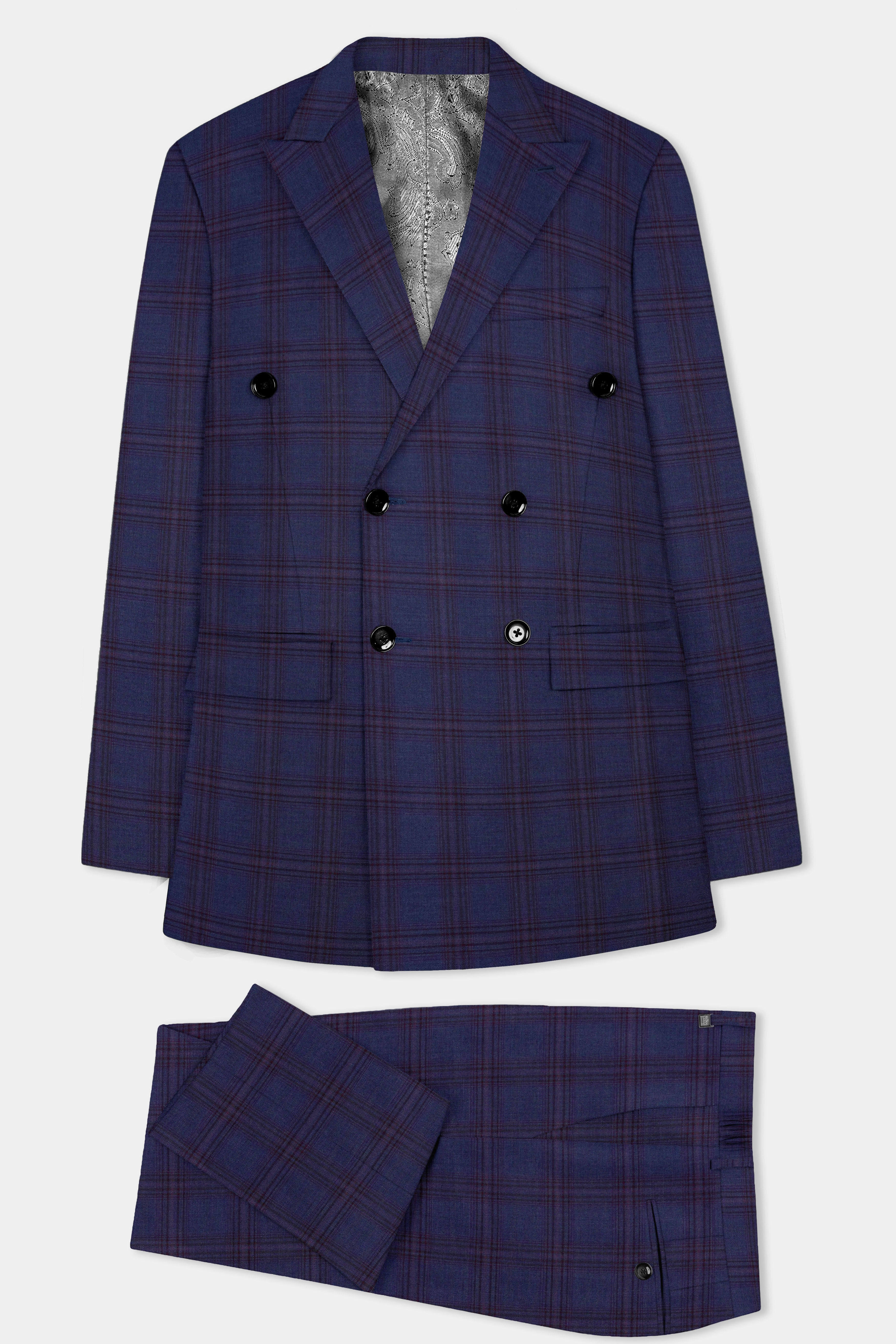 Ocean Crest-Martinique Blue Plaid Wool Rich Double Breasted Suit