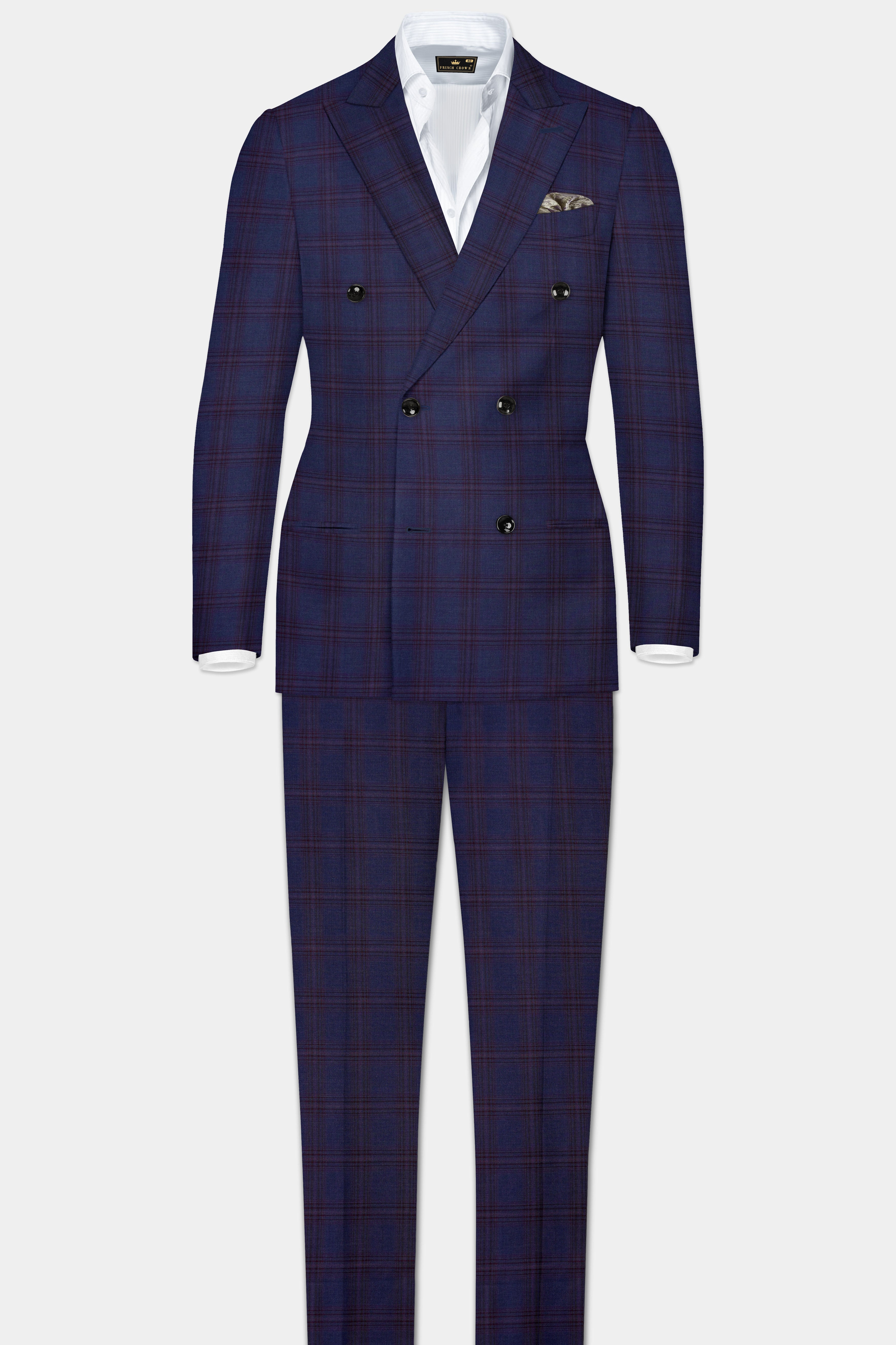Ocean Crest-Martinique Blue Plaid Wool Rich Double Breasted Suit