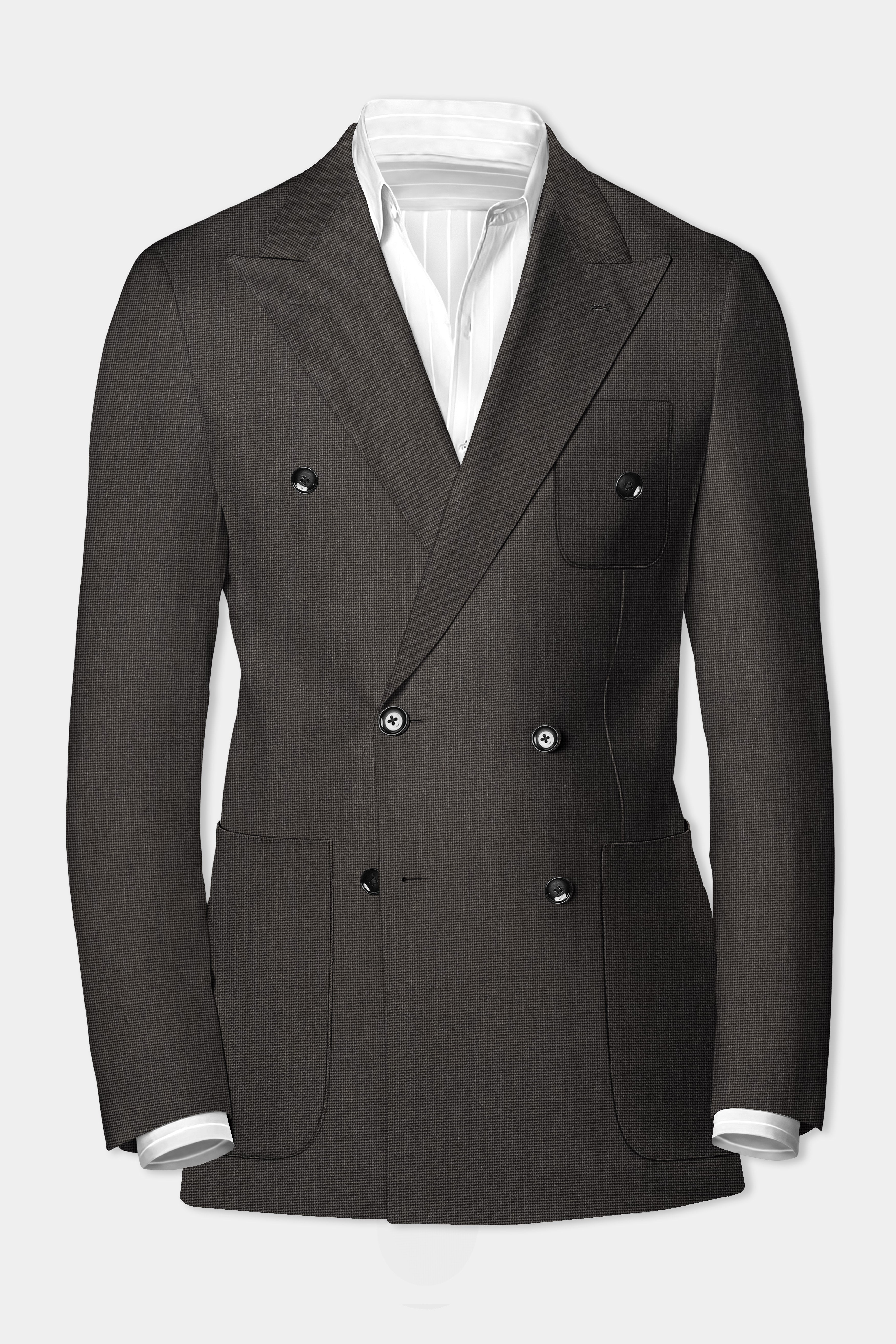 Granite Grid-Piano Gray houndstooth Textured Wool Rich Double Breasted Sports Suit