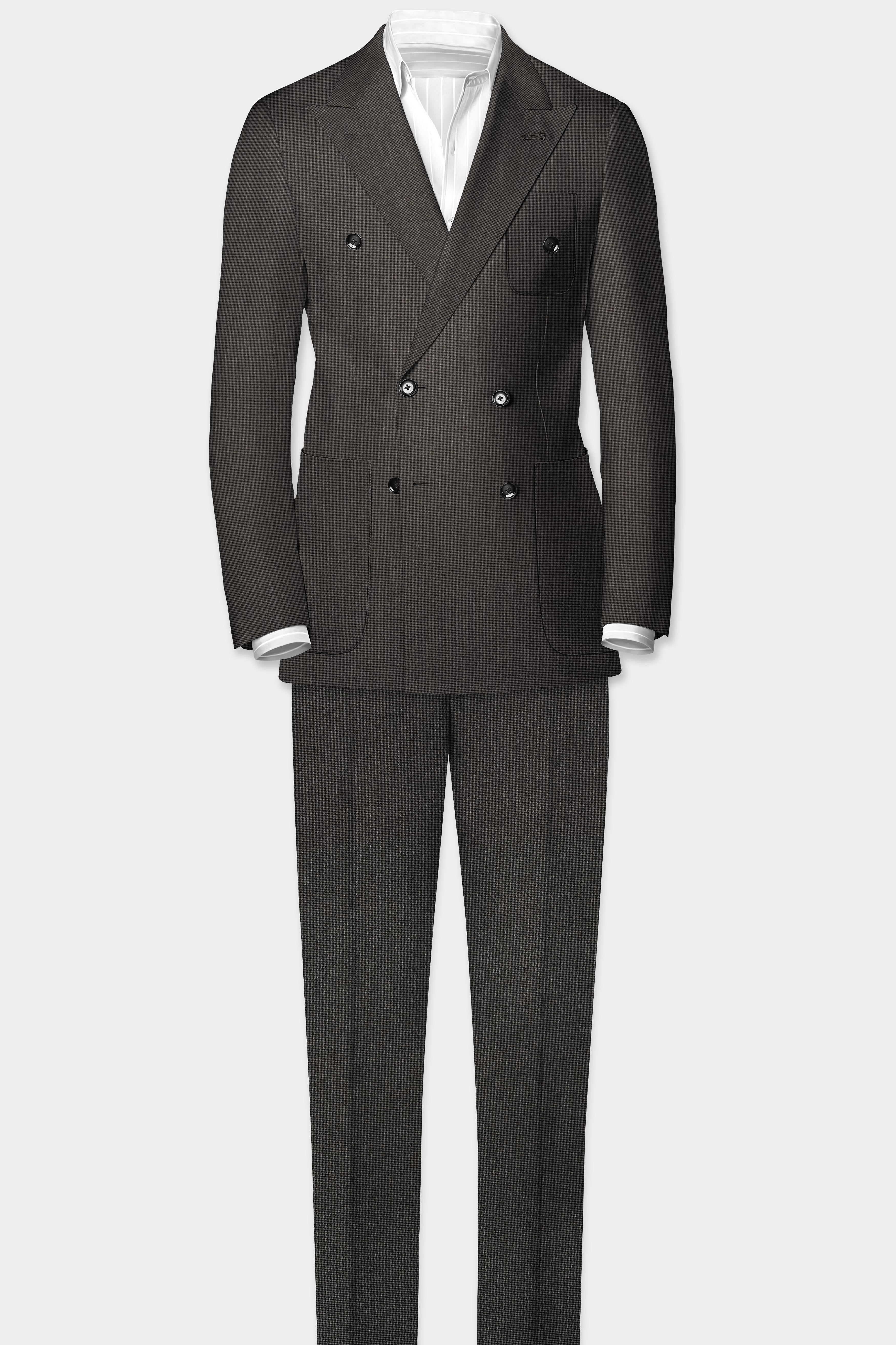 Granite Grid-Piano Gray houndstooth Textured Wool Rich Double Breasted Sports Suit