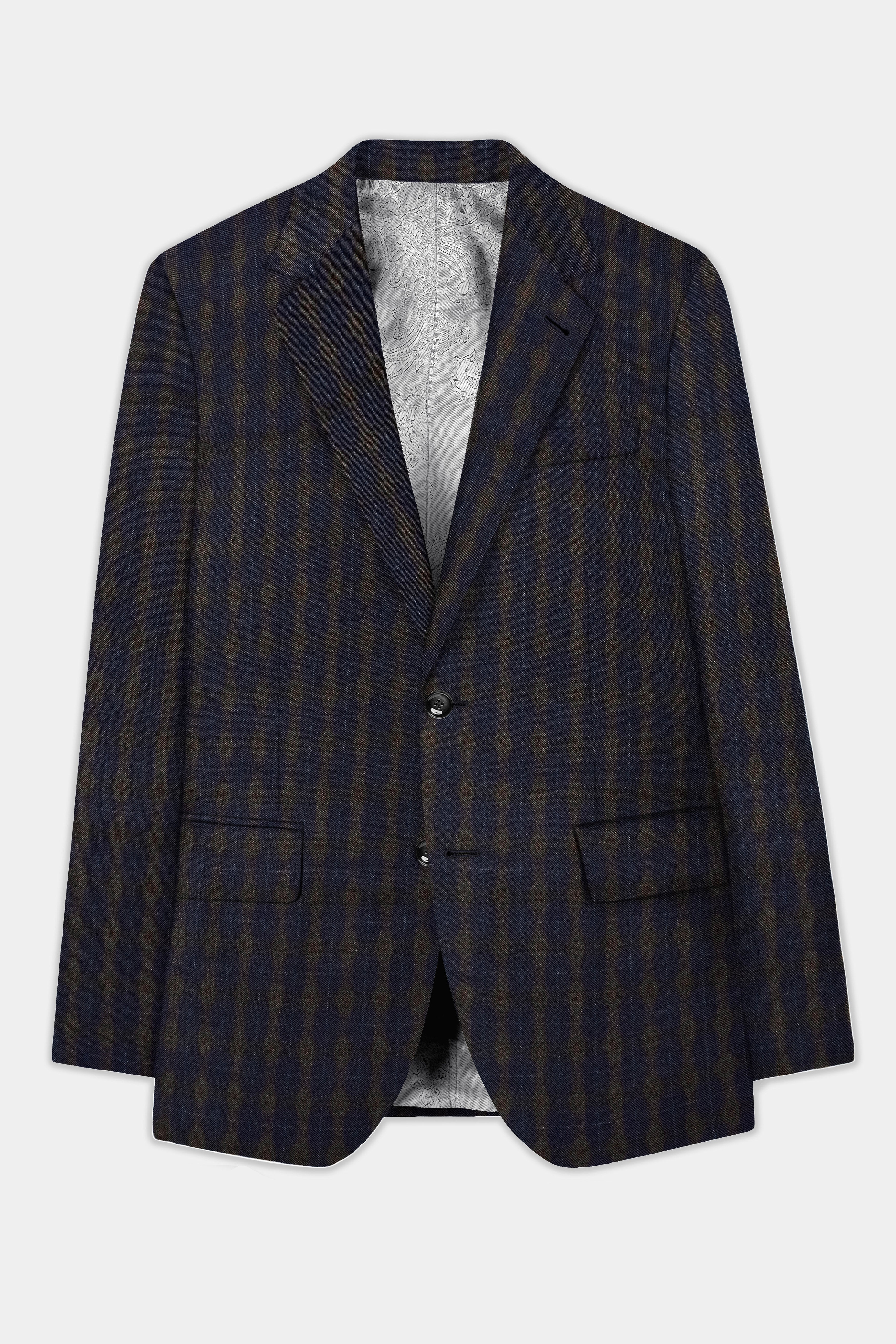 Racing-Mirage Blue And Brown Plaid Wool Rich Single Breasted Suit