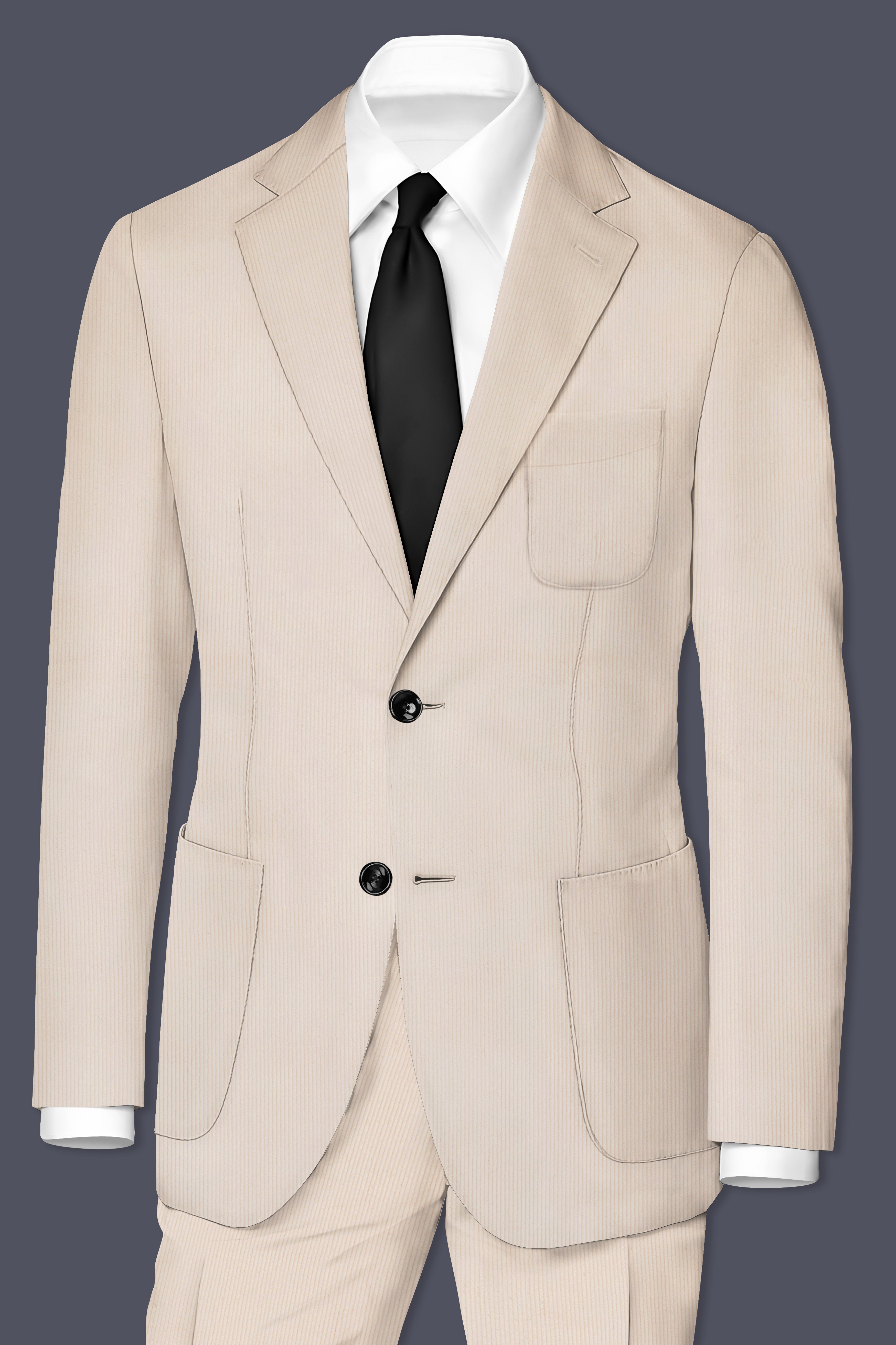 Moonbeam-Moon Mist Cream Textured Corduroy Premium Cotton Single Breasted Sports Suit