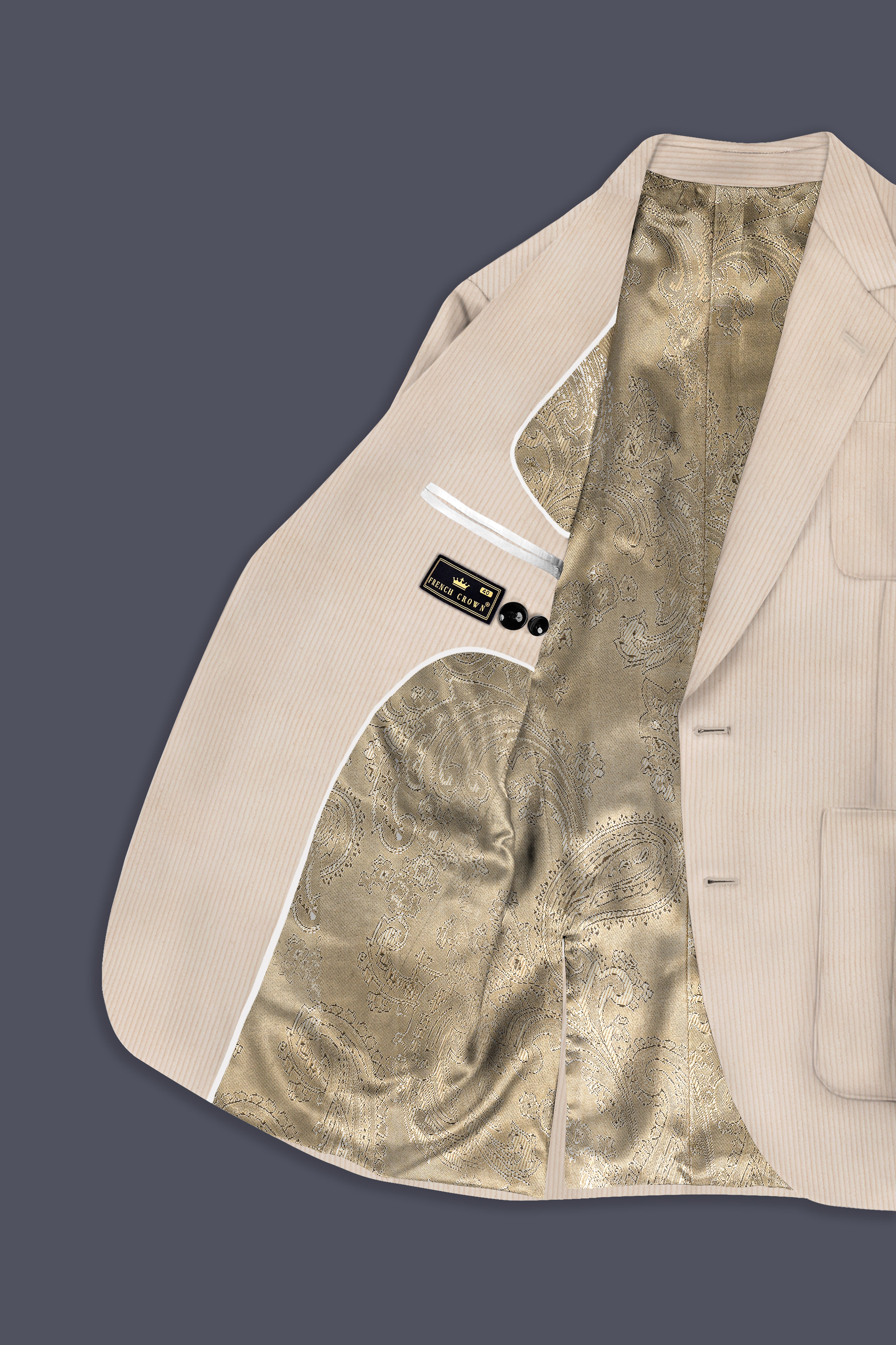 Moonbeam-Moon Mist Cream Textured Corduroy Premium Cotton Single Breasted Sports Suit