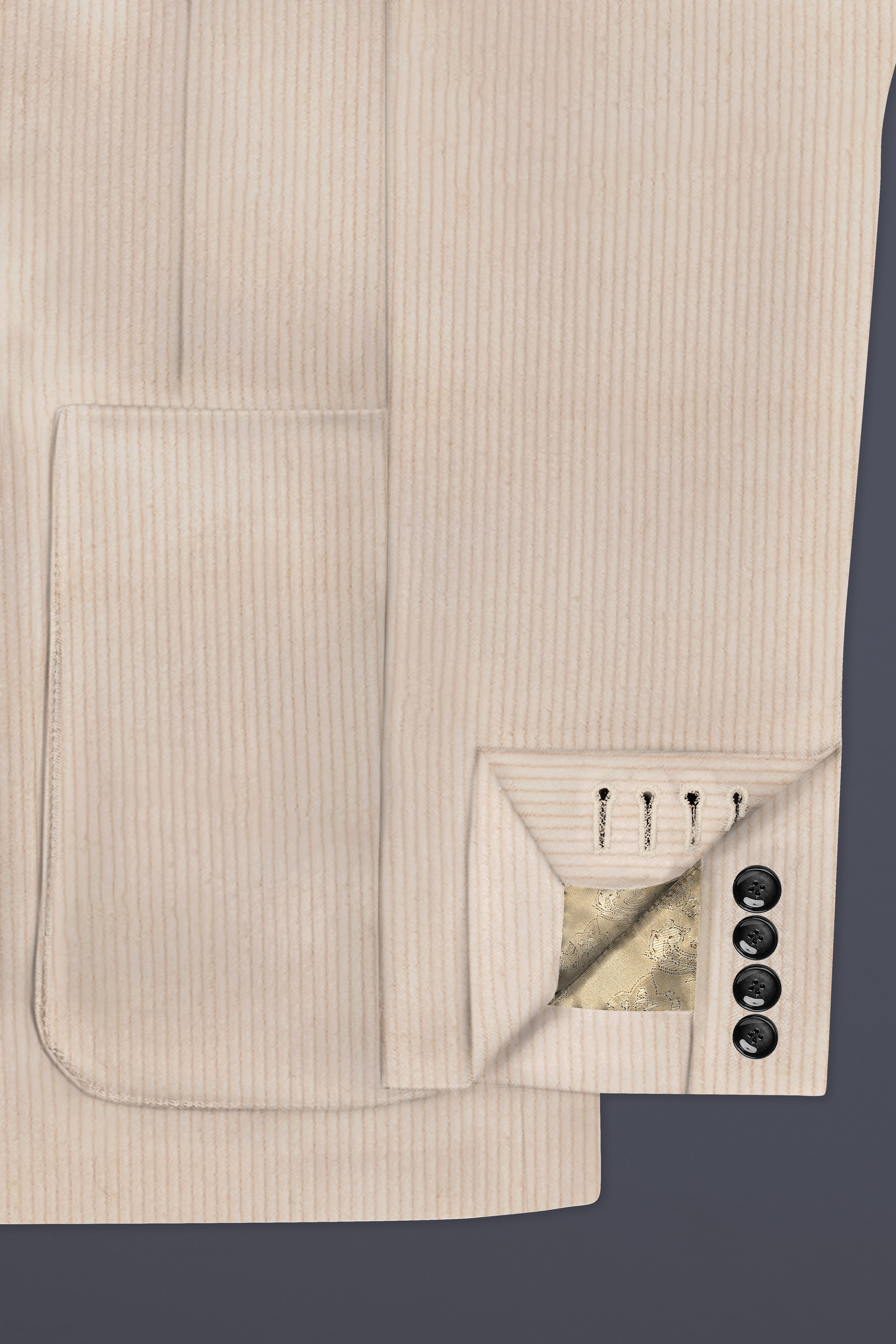 Moonbeam-Moon Mist Cream Textured Corduroy Premium Cotton Single Breasted Sports Suit