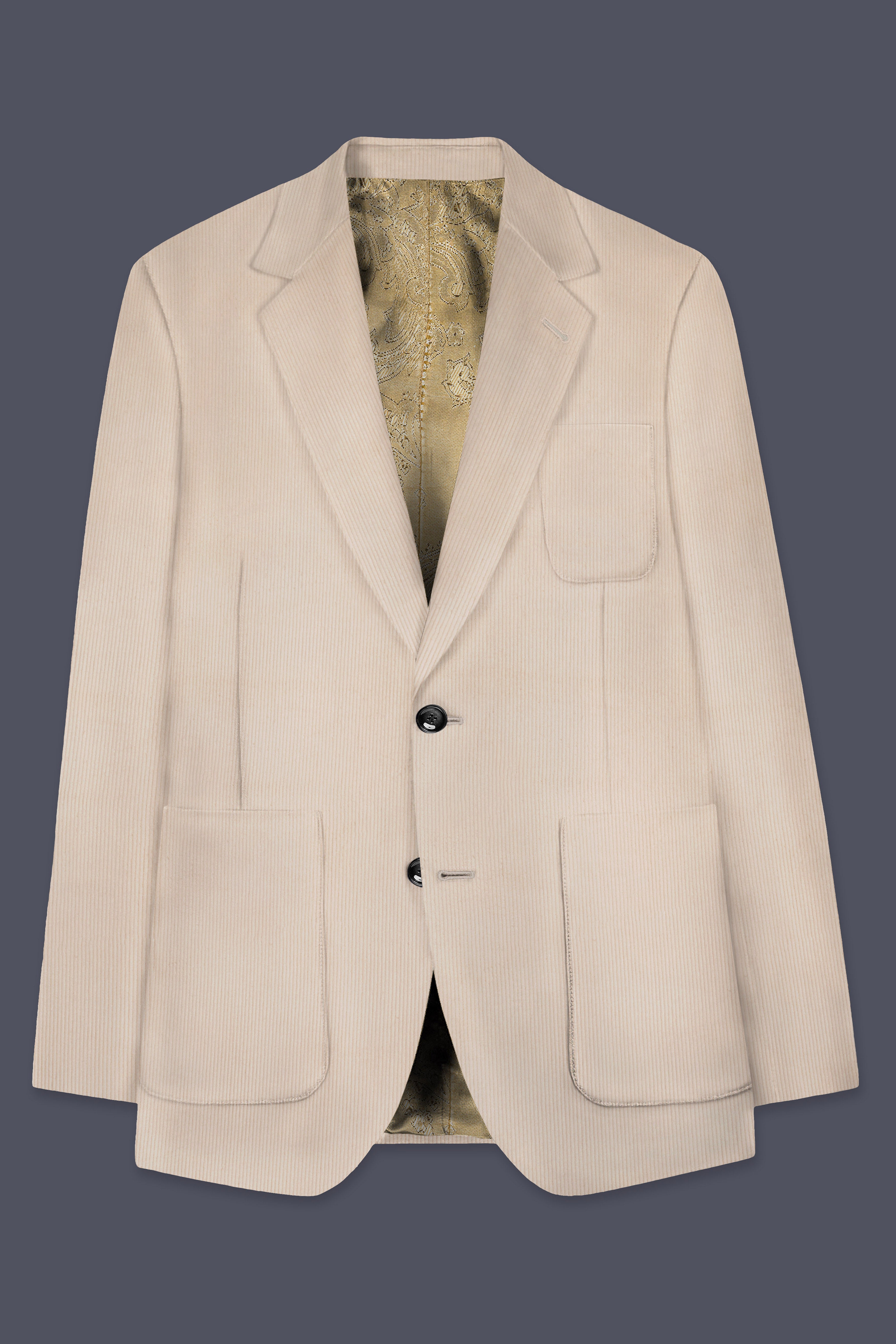 Moonbeam-Moon Mist Cream Textured Corduroy Premium Cotton Single Breasted Sports Suit