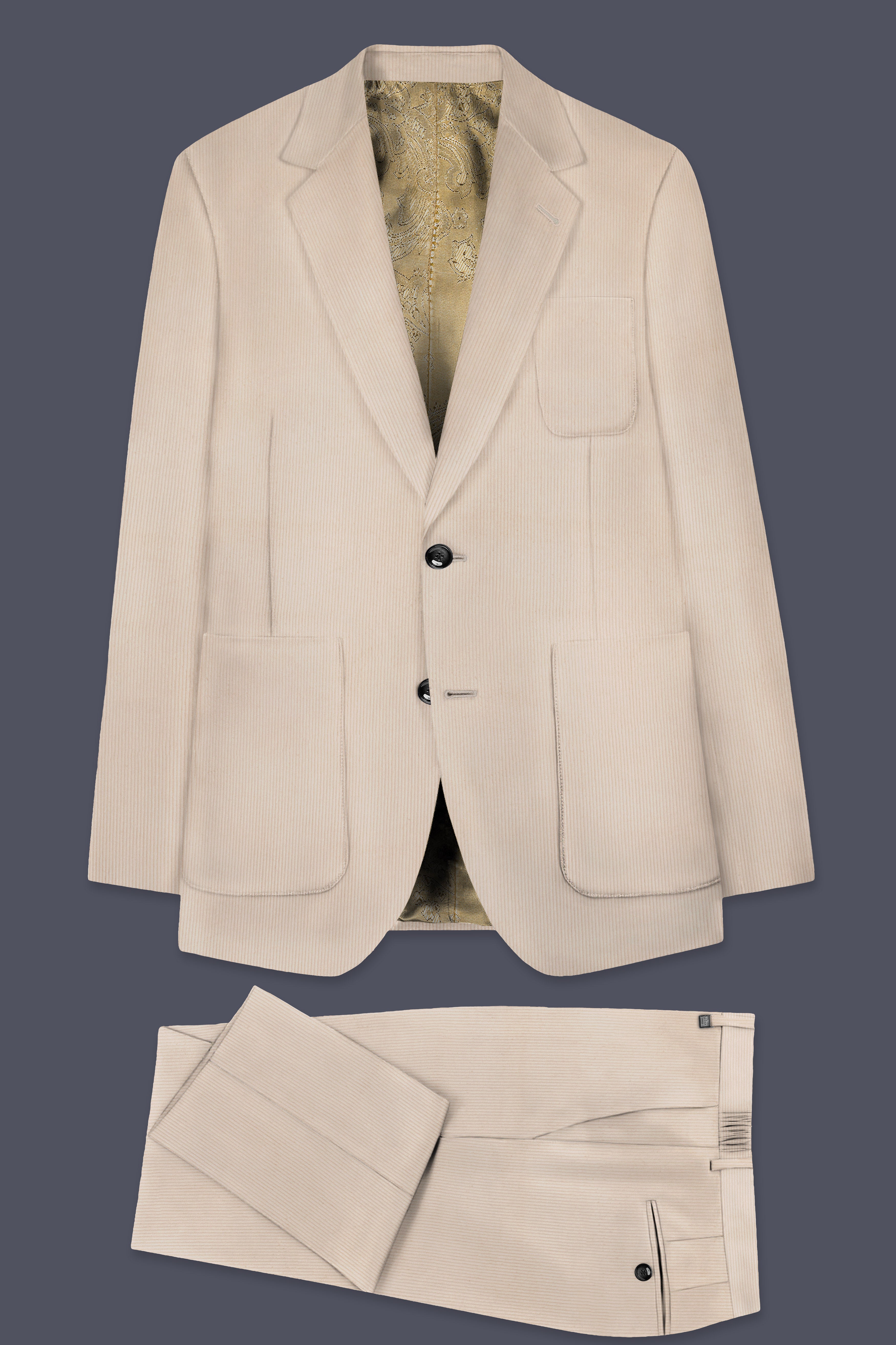 Moonbeam-Moon Mist Cream Textured Corduroy Premium Cotton Single Breasted Sports Suit