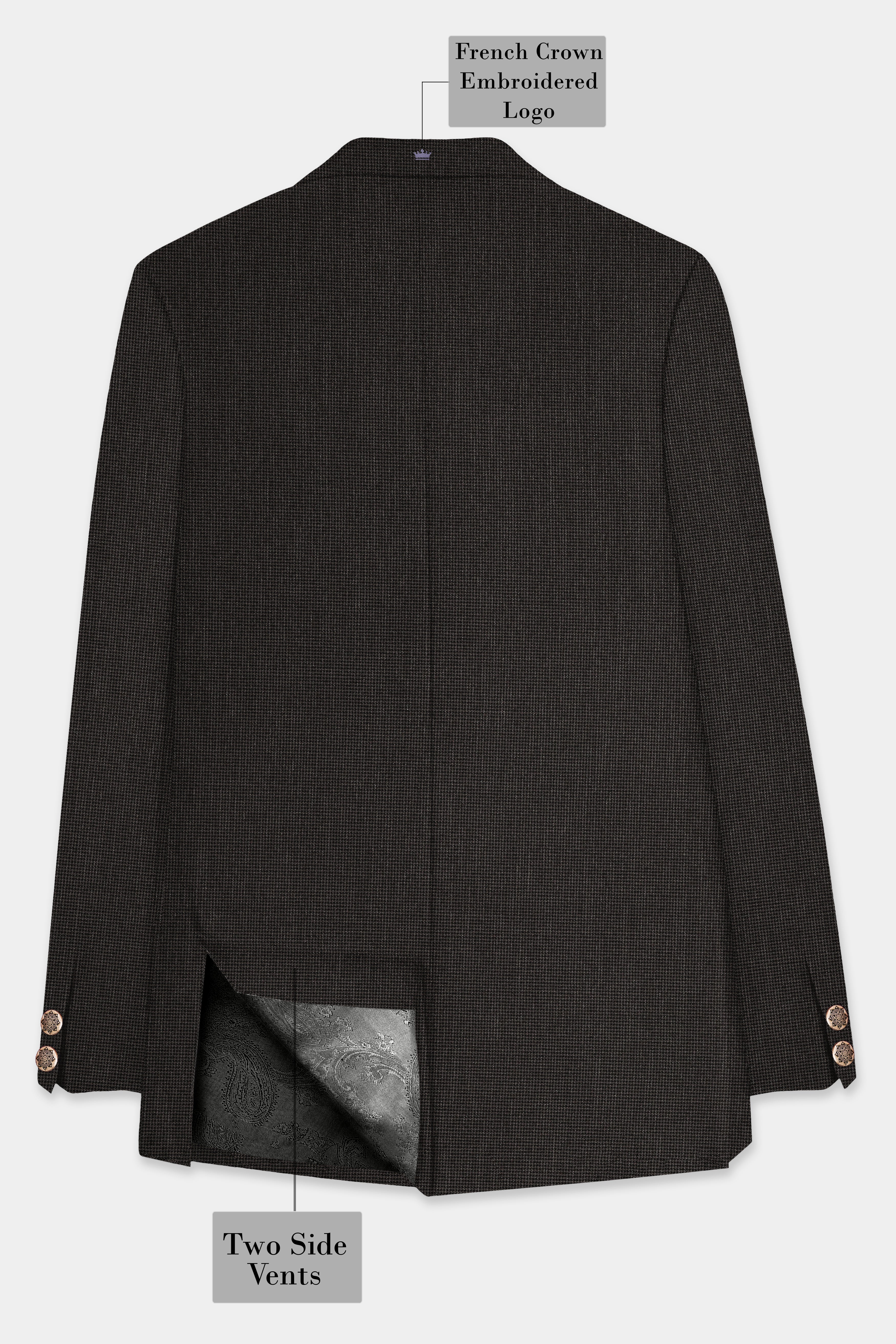 Granite Grid-Piano Gray houndstooth Textured Wool Rich Cross Placket Bandhgala Suit