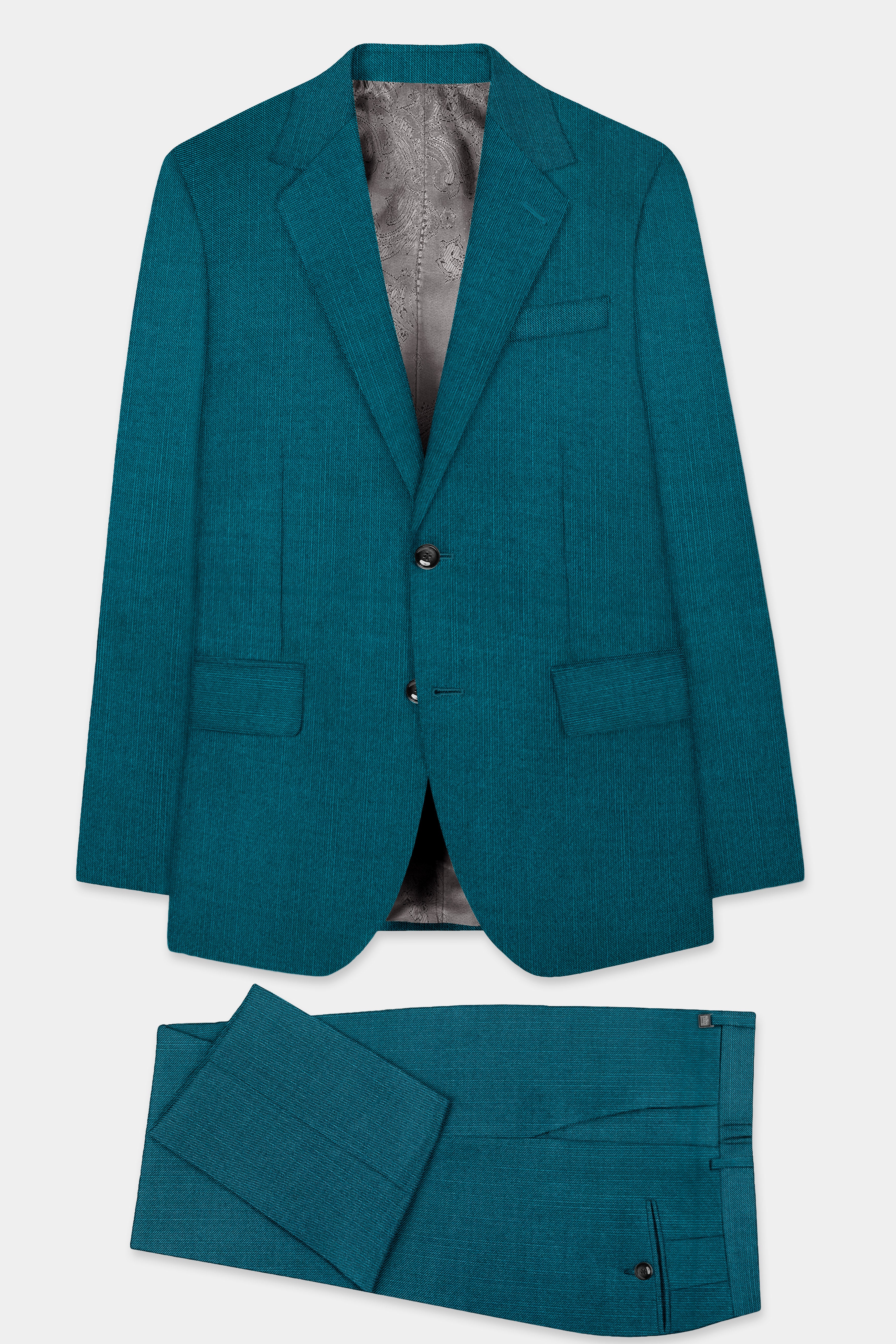 Sapphire-Peacock Blue Solid Wool Rich Single Breasted Slight Stretch Suit