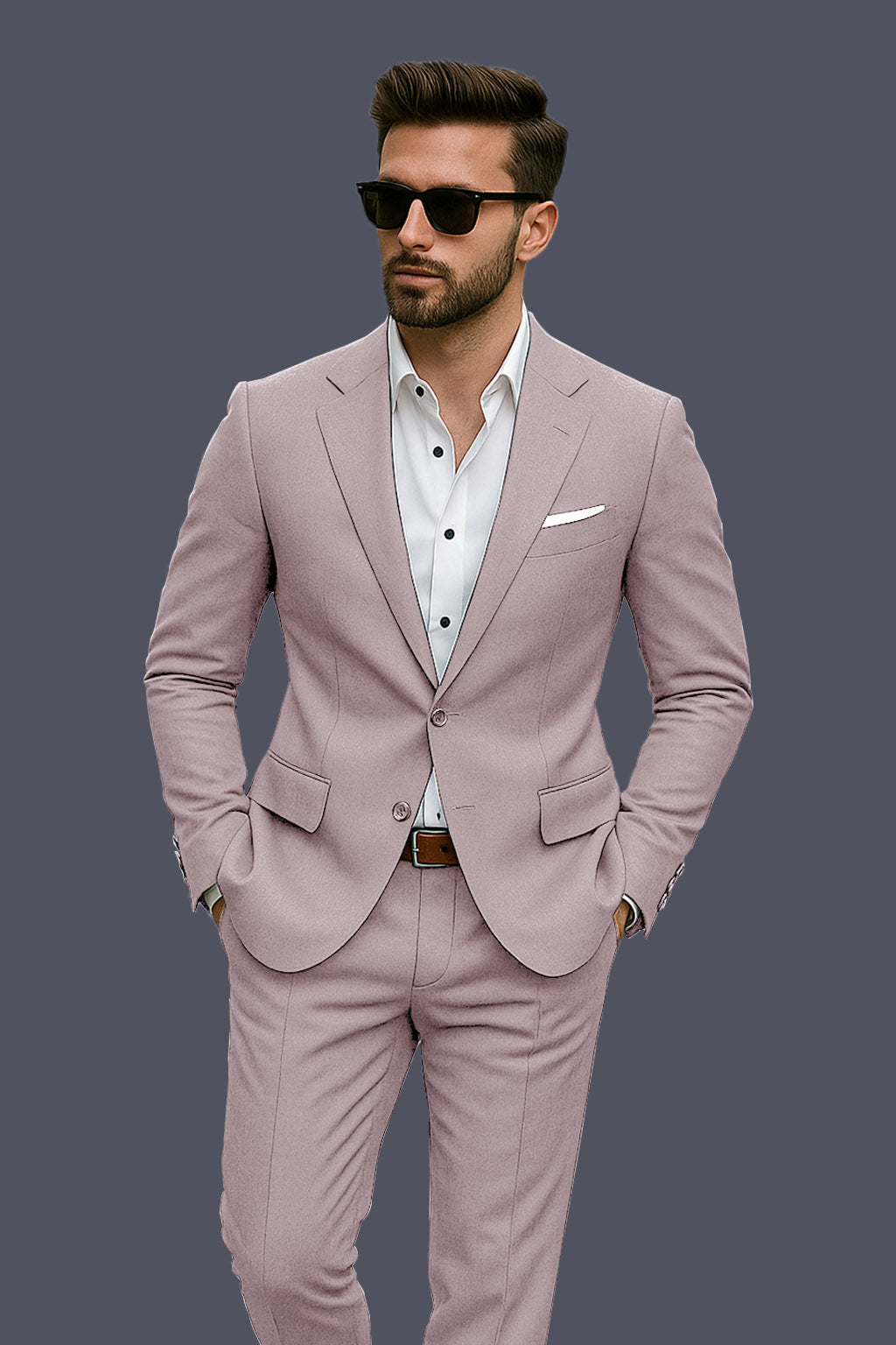 Amour-Rose Quartz Pink Solid Wool Rich Single Breasted Stretchable traveler Suit