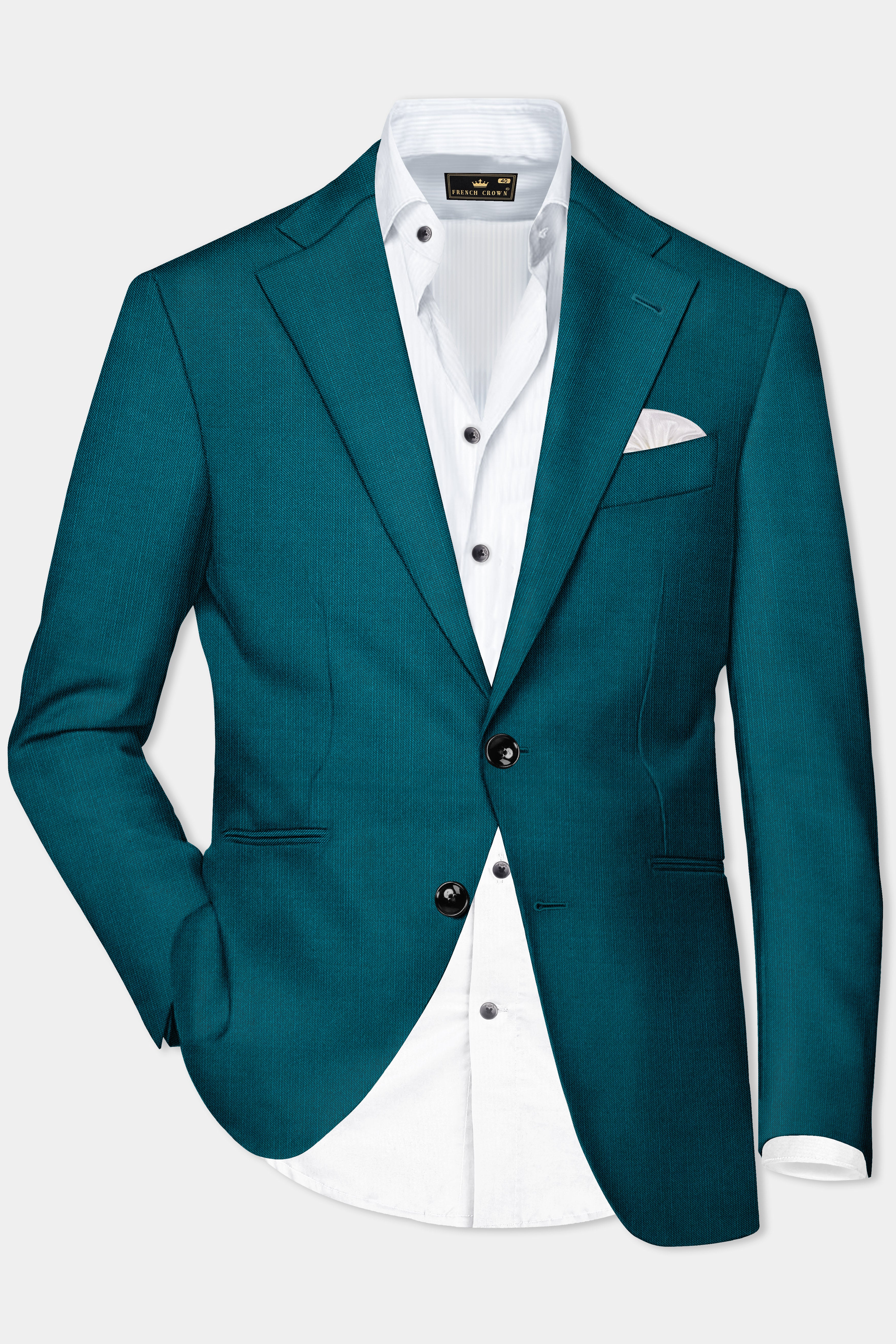 Sapphire-Peacock Blue Solid Wool Rich Single Breasted Slight Stretch Suit
