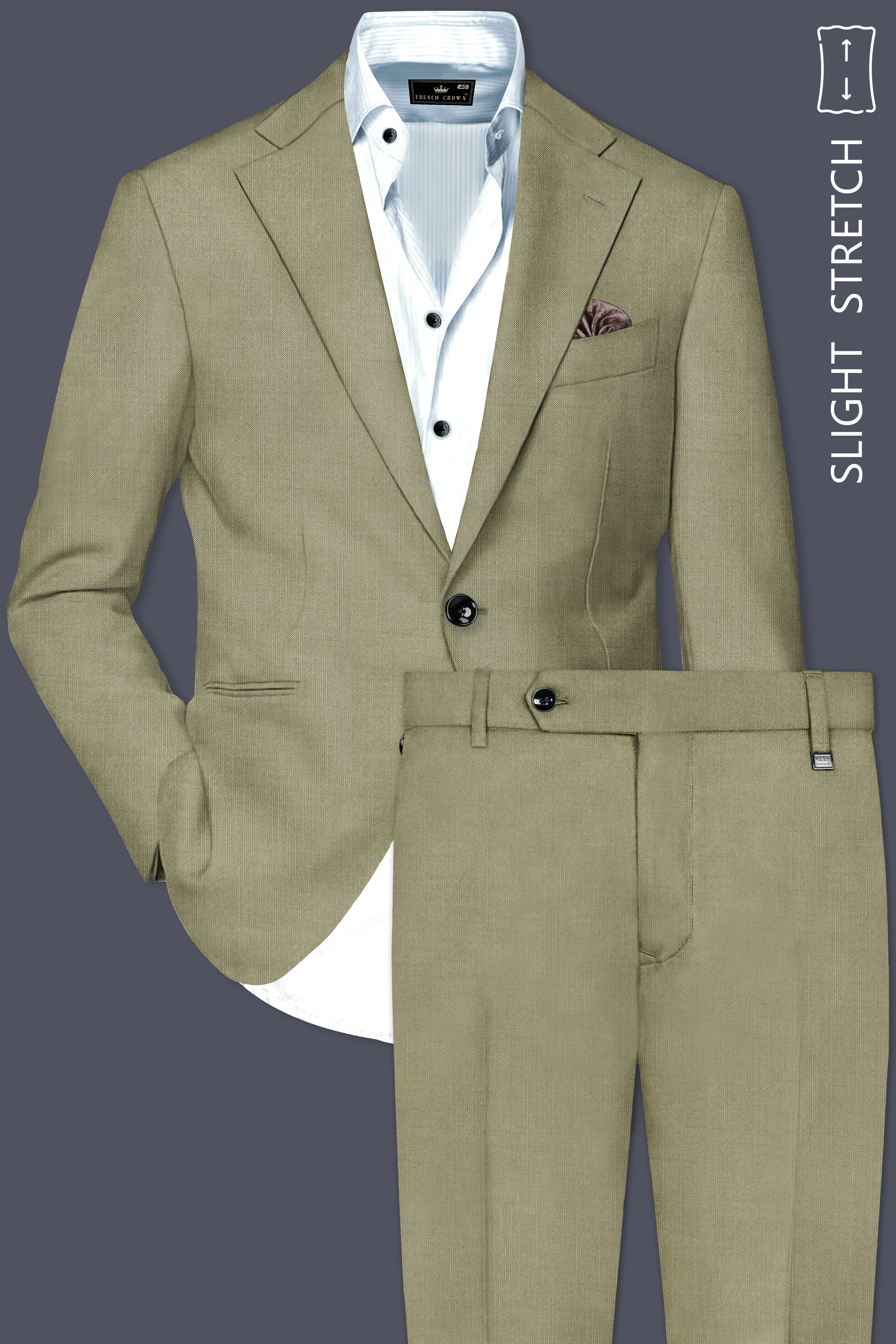 Citron-Lemon Grass Green Solid Wool Rich Single Breasted Slight Stretch Suit