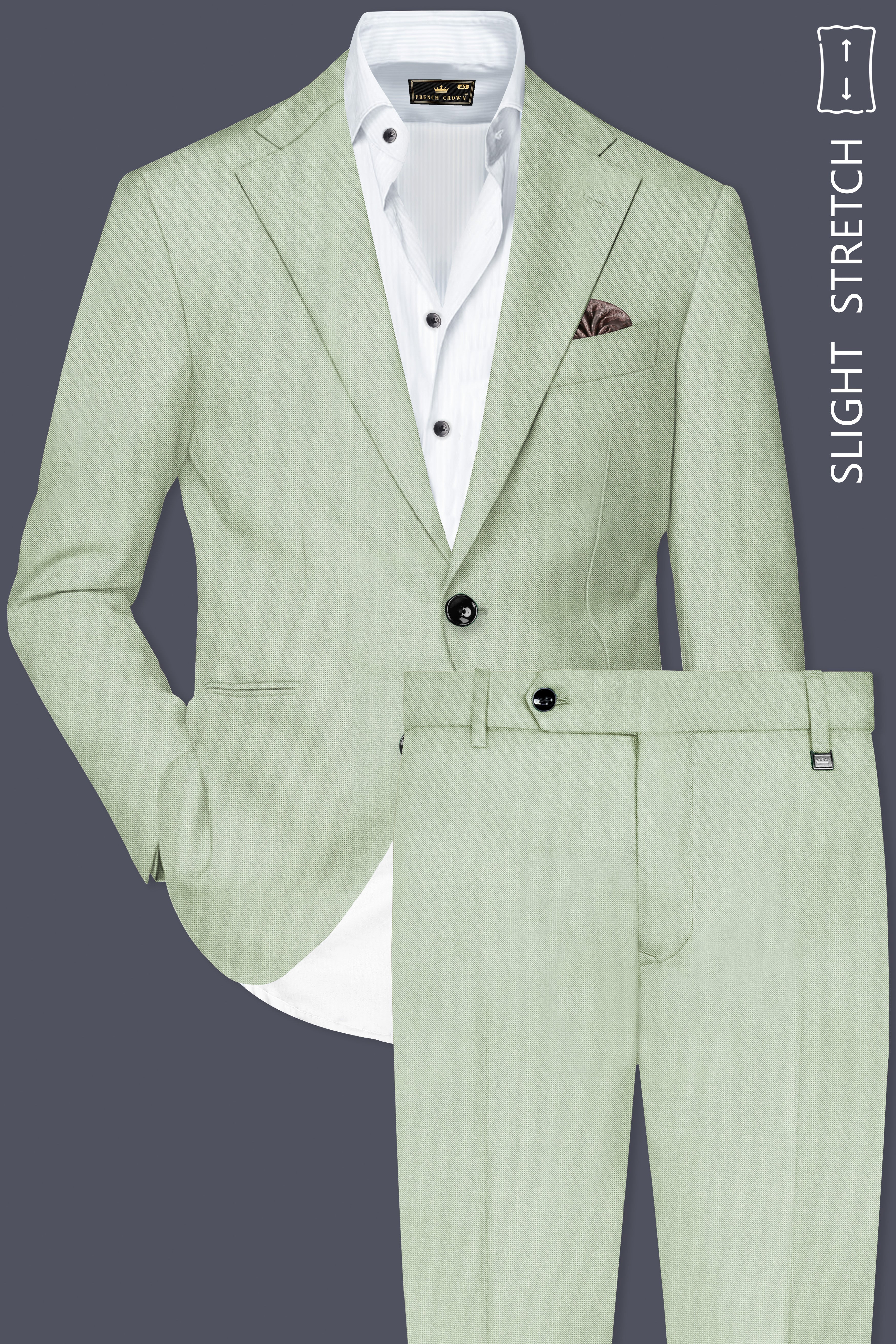 Lichen-Norway Green Solid Wool Rich Single Breasted Slight Stretch Suit