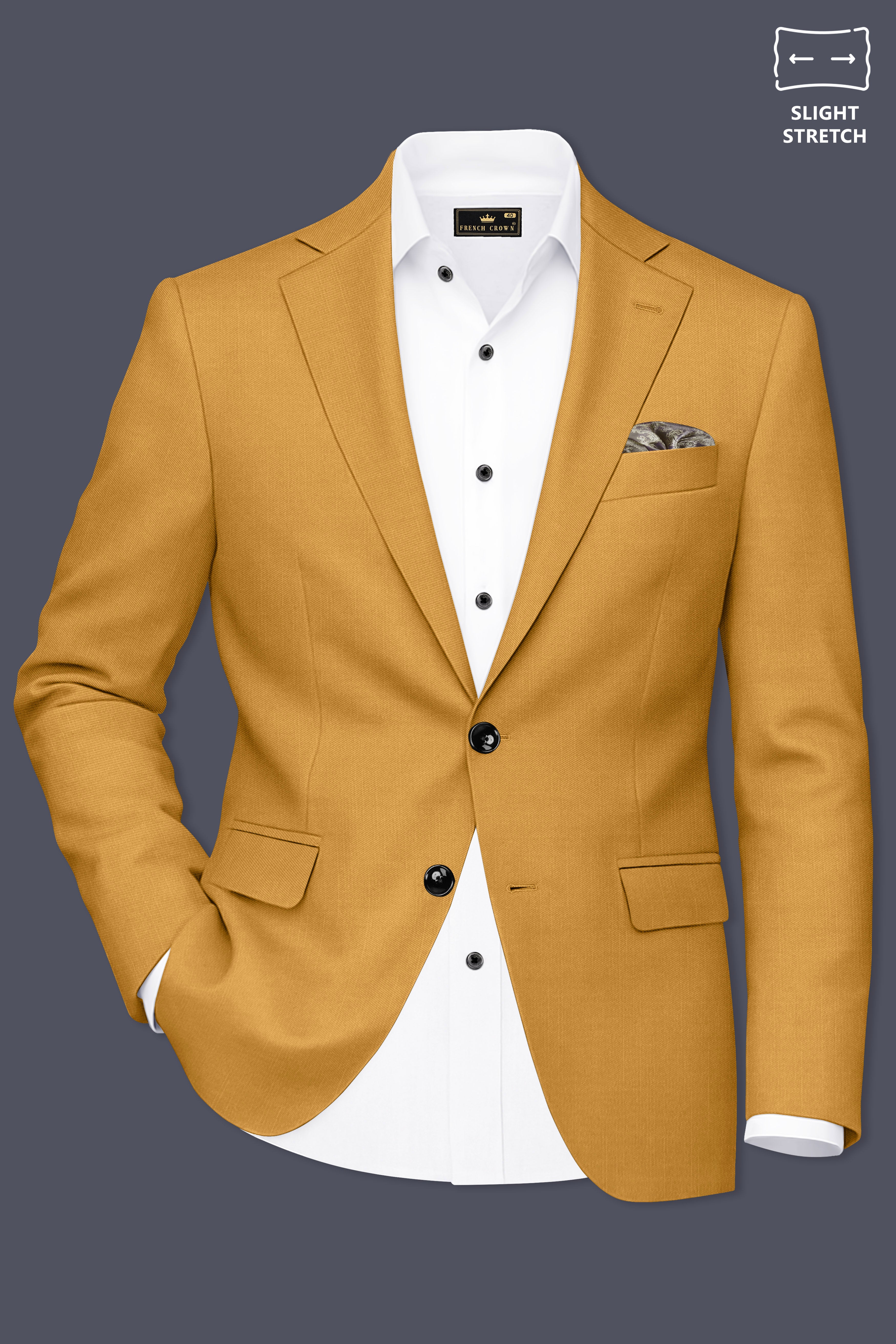 Saffron-Harvest Yellow Solid Wool Rich Single Breasted Slight Stretch Suit