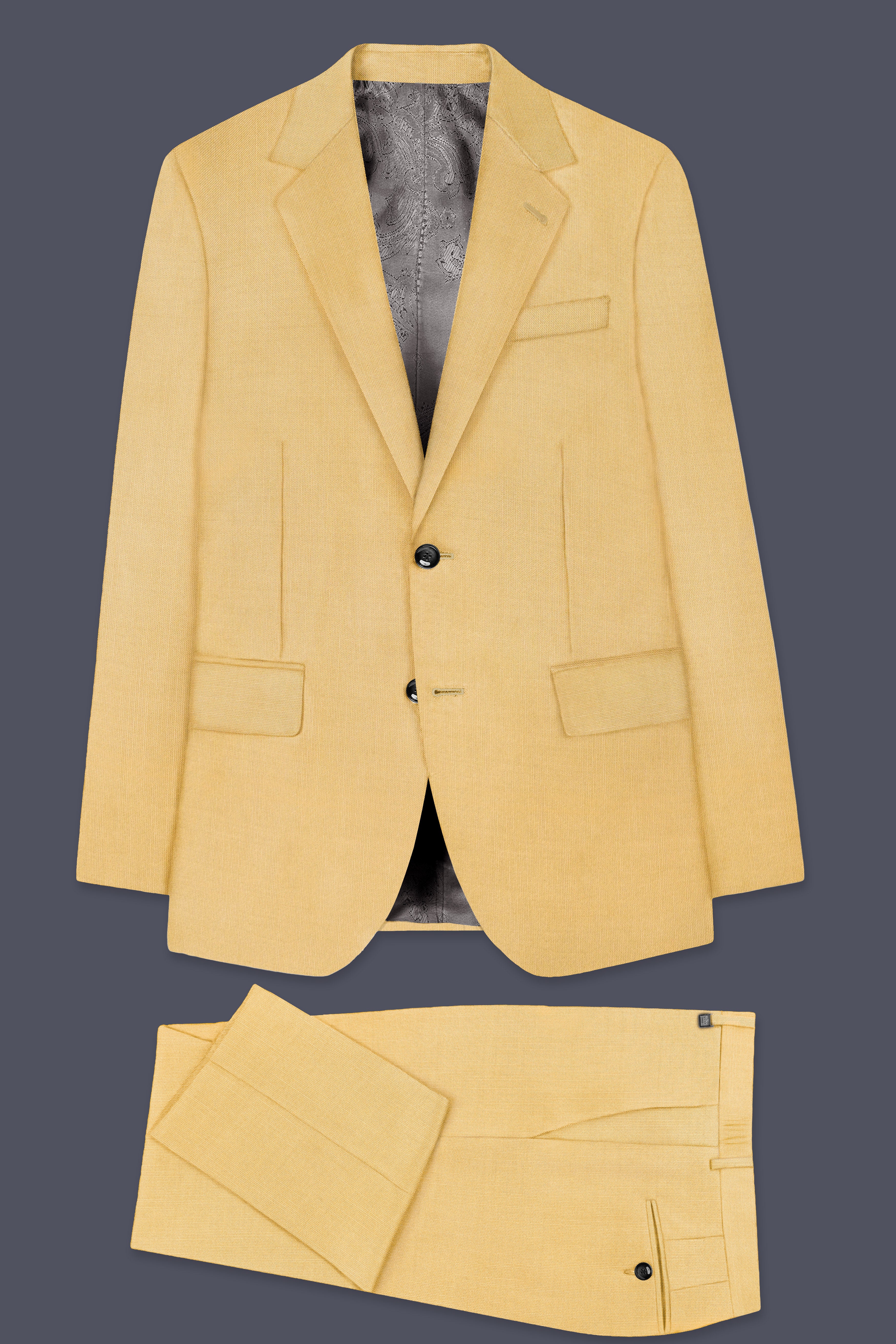 Saffron-Harvest Yellow Solid Wool Rich Single Breasted Stretchable Traveler Suit
