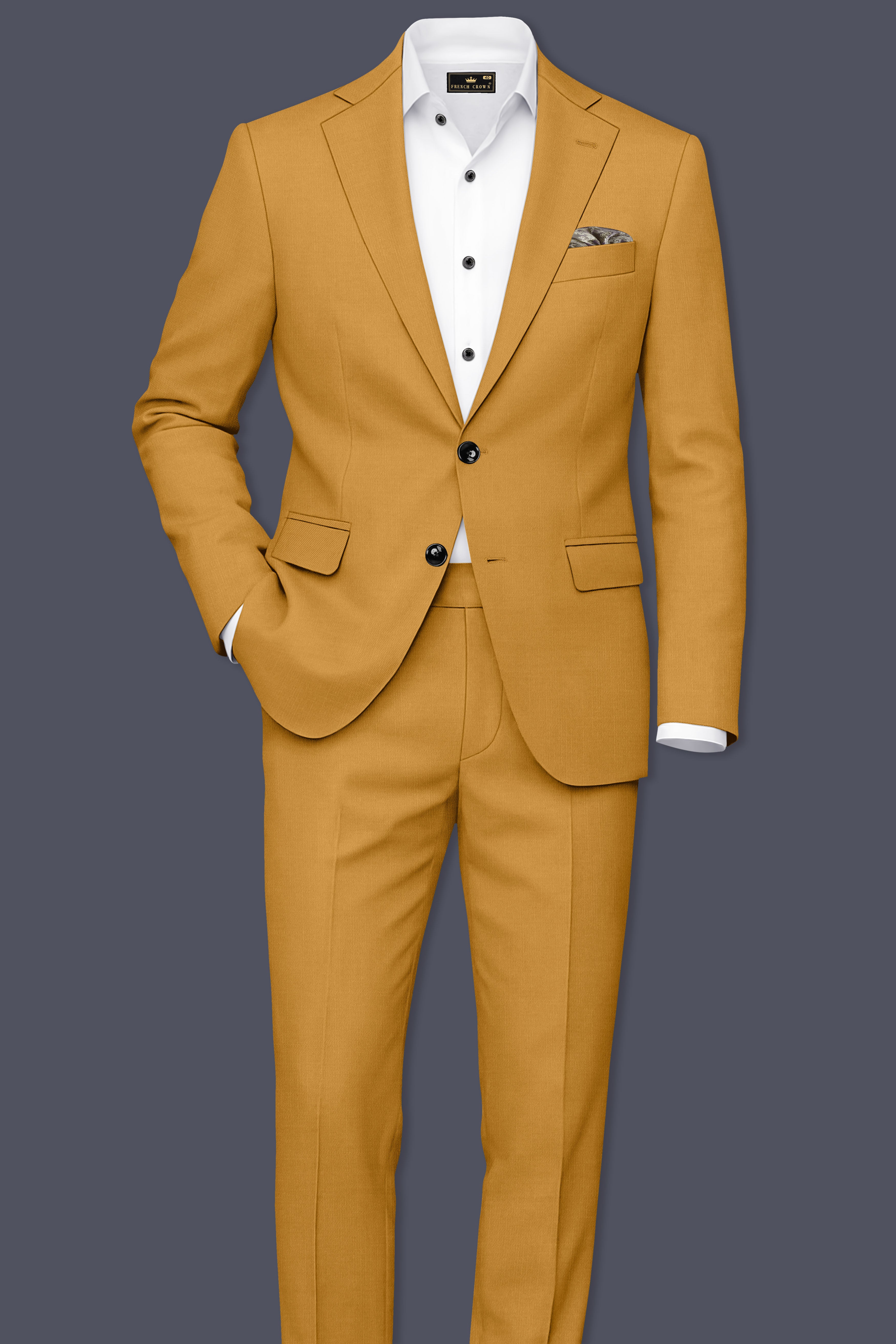 Saffron-Harvest Yellow Solid Wool Rich Single Breasted Slight Stretch Blazer