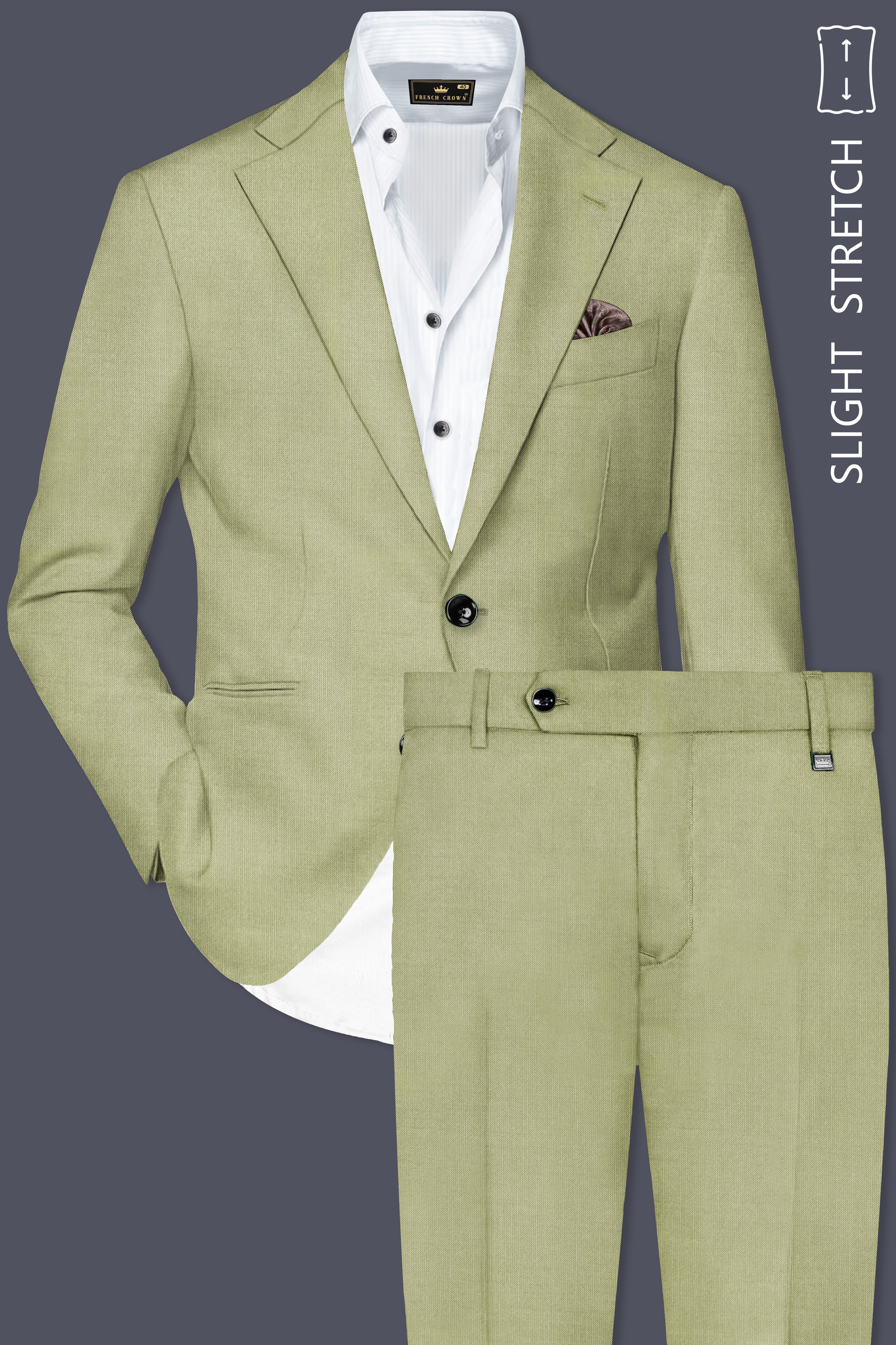 Marsh-Swamp Green Solid Wool Rich Single Breasted Slight Stretch Suit