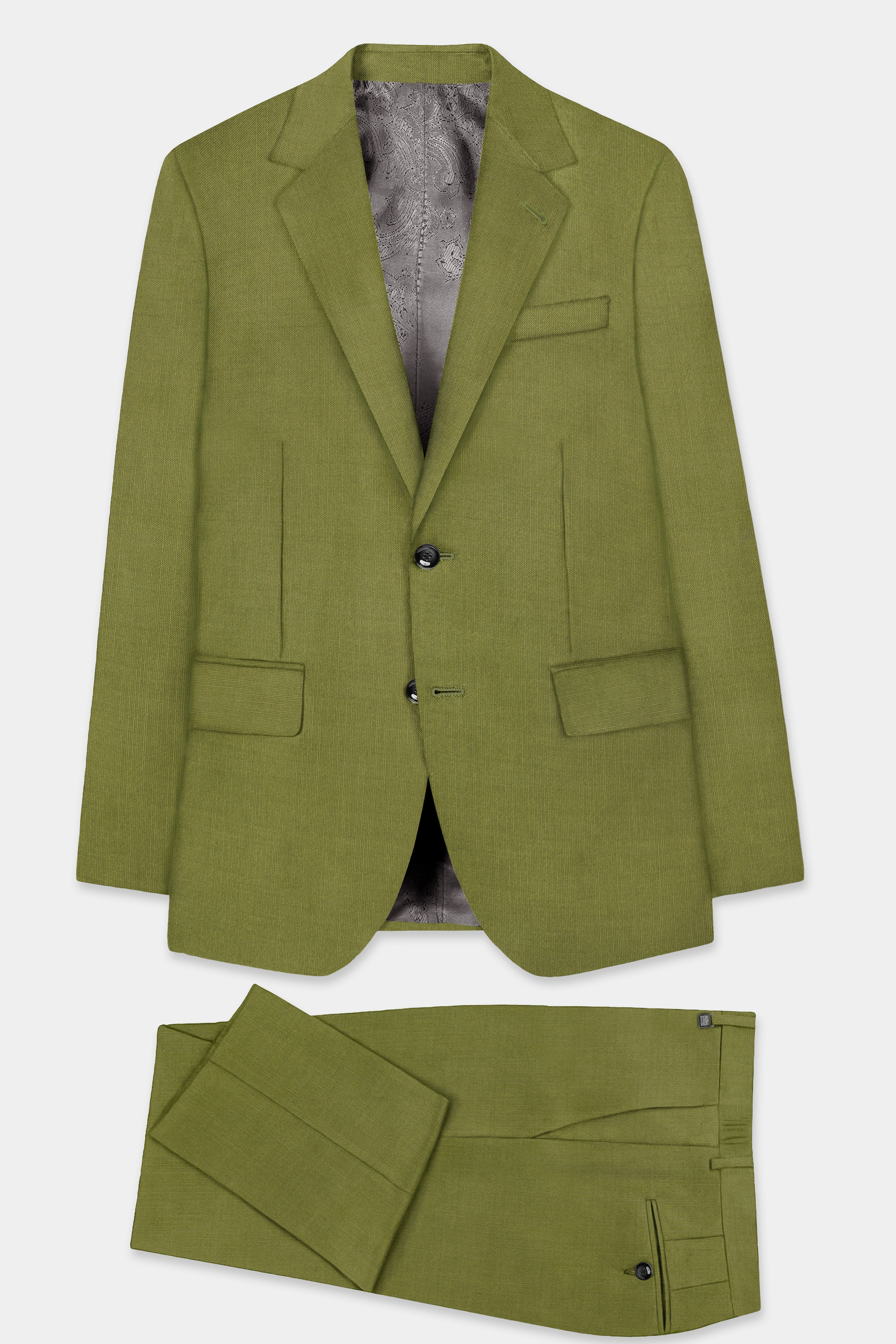 Glade-Muddy Green Solid Wool Rich Single Breasted Slight Stretch Suit