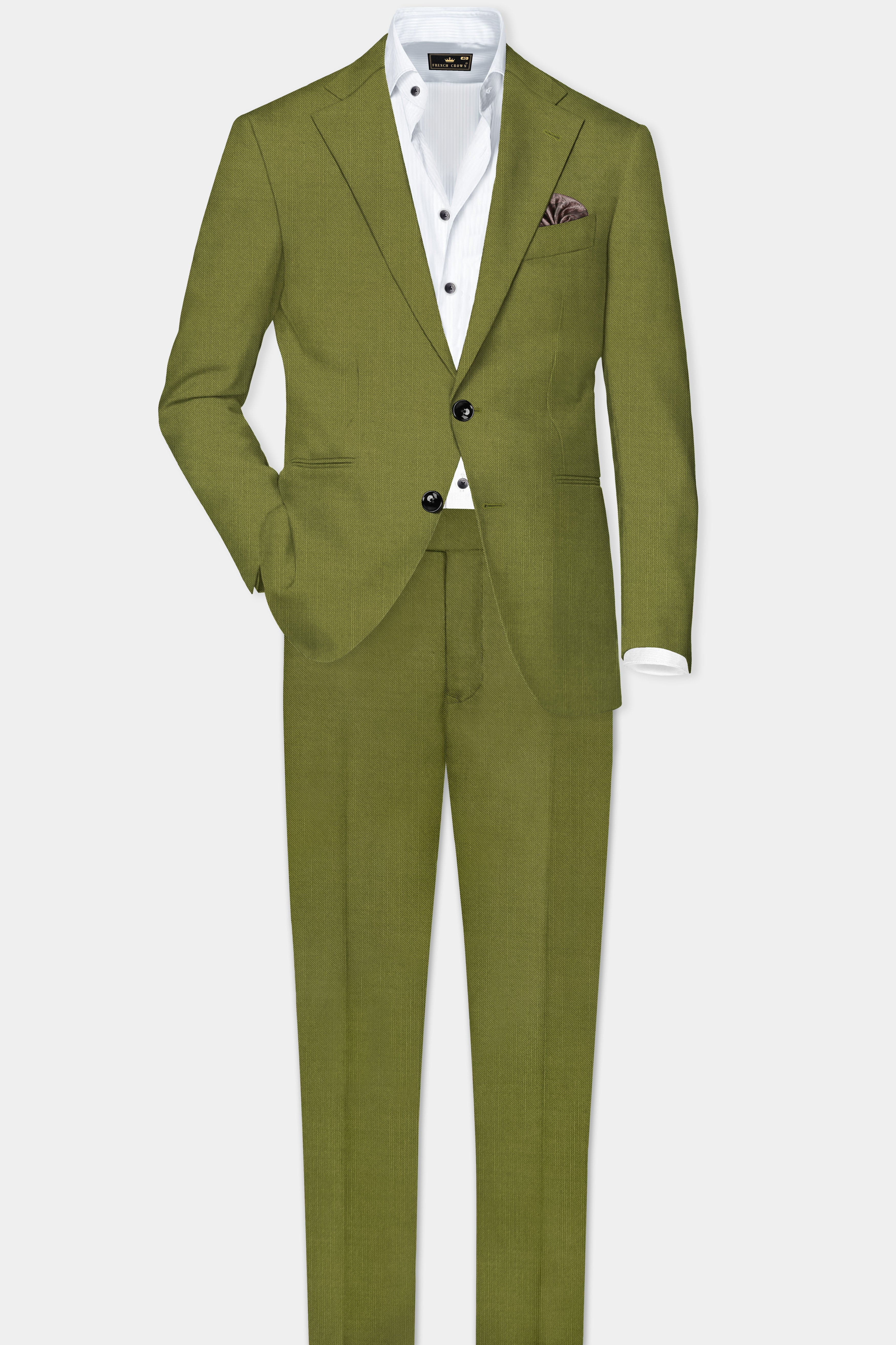Glade-Muddy Green Solid Wool Rich Single Breasted Slight Stretch Suit