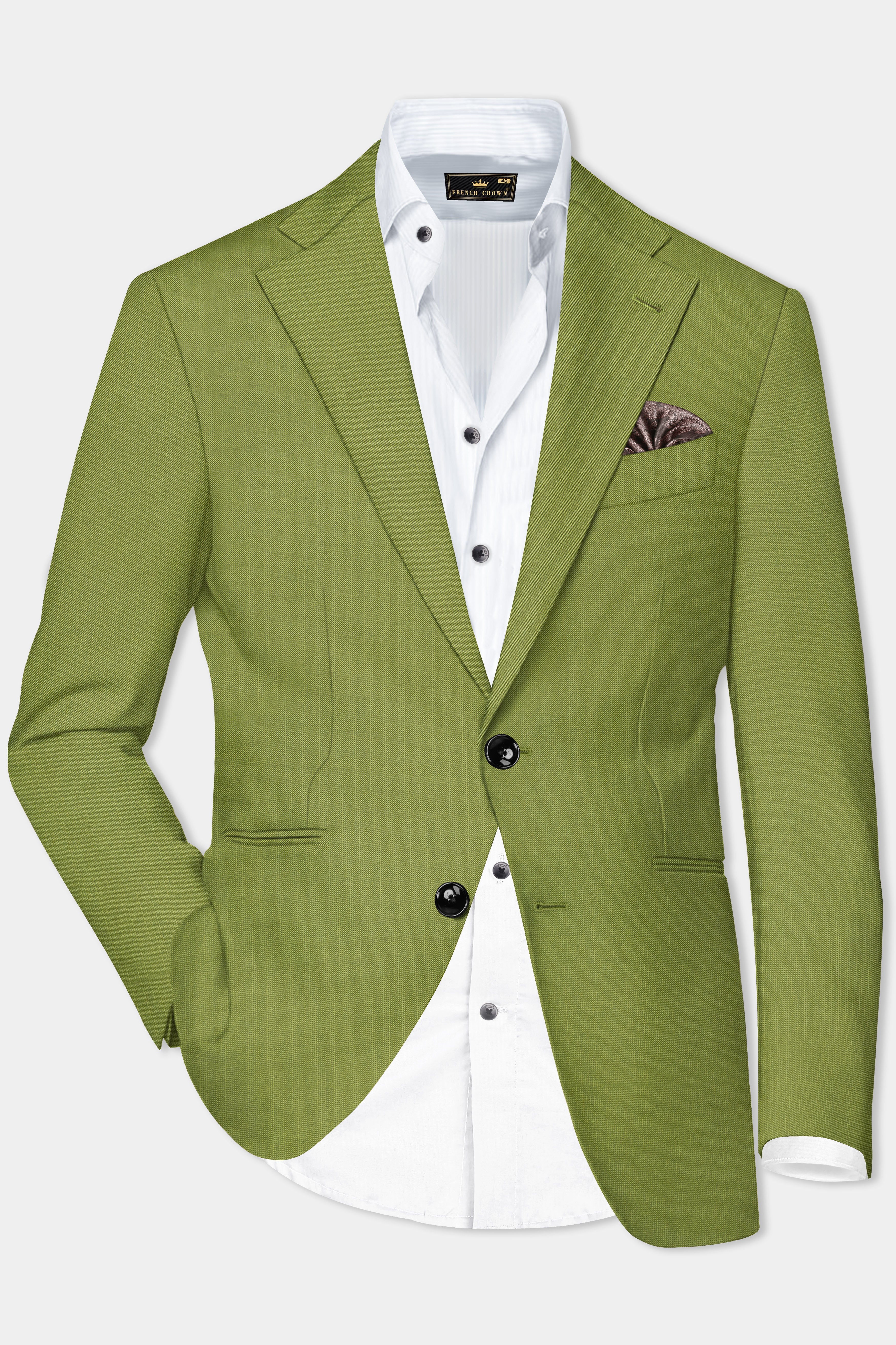 Pistachio-Wasabi Green Solid Wool Rich Single Breasted Slight Stretch Blazer