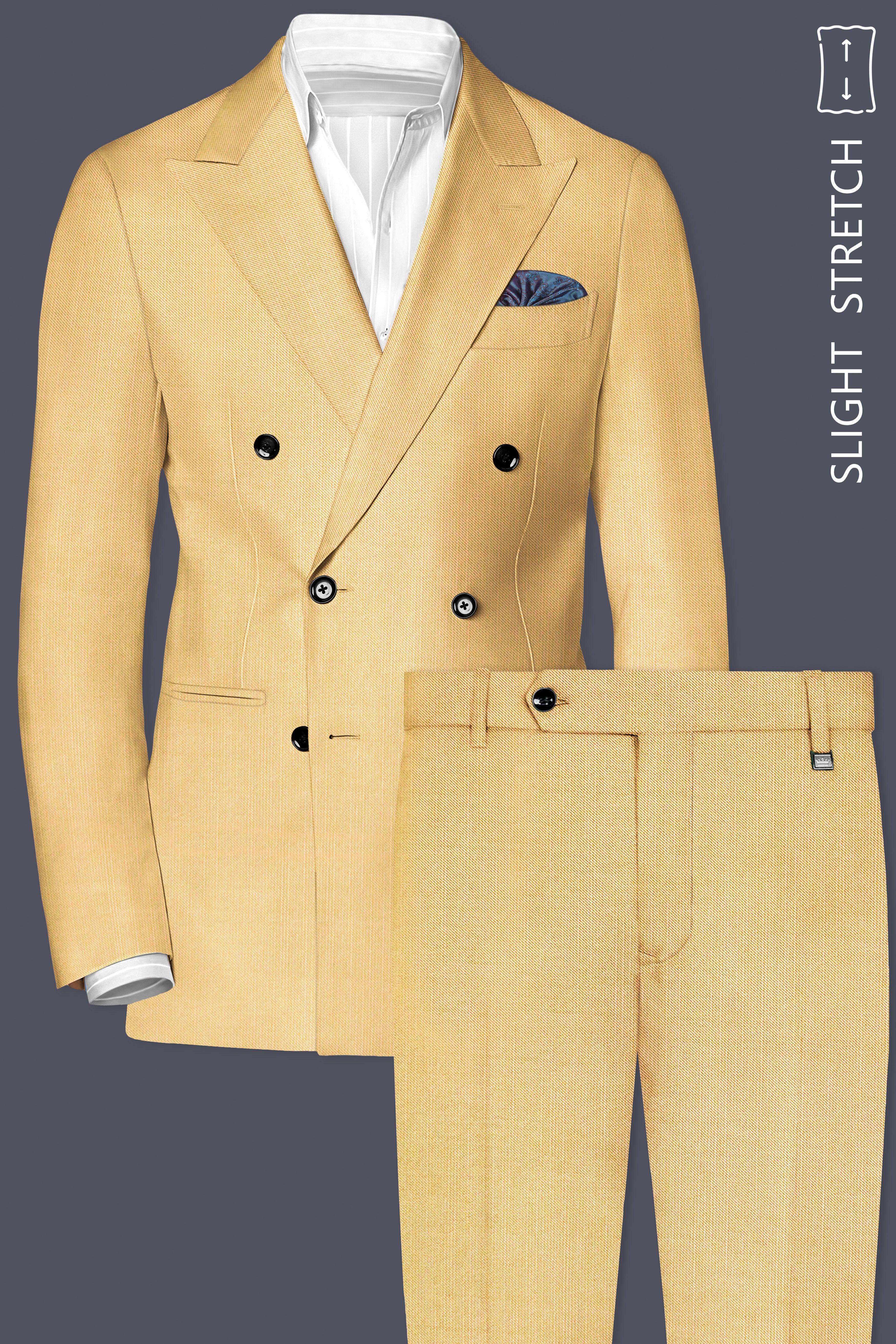 Saffron-Harvest Yellow Solid Wool Rich Double Breasted Slight Stretch Suit
