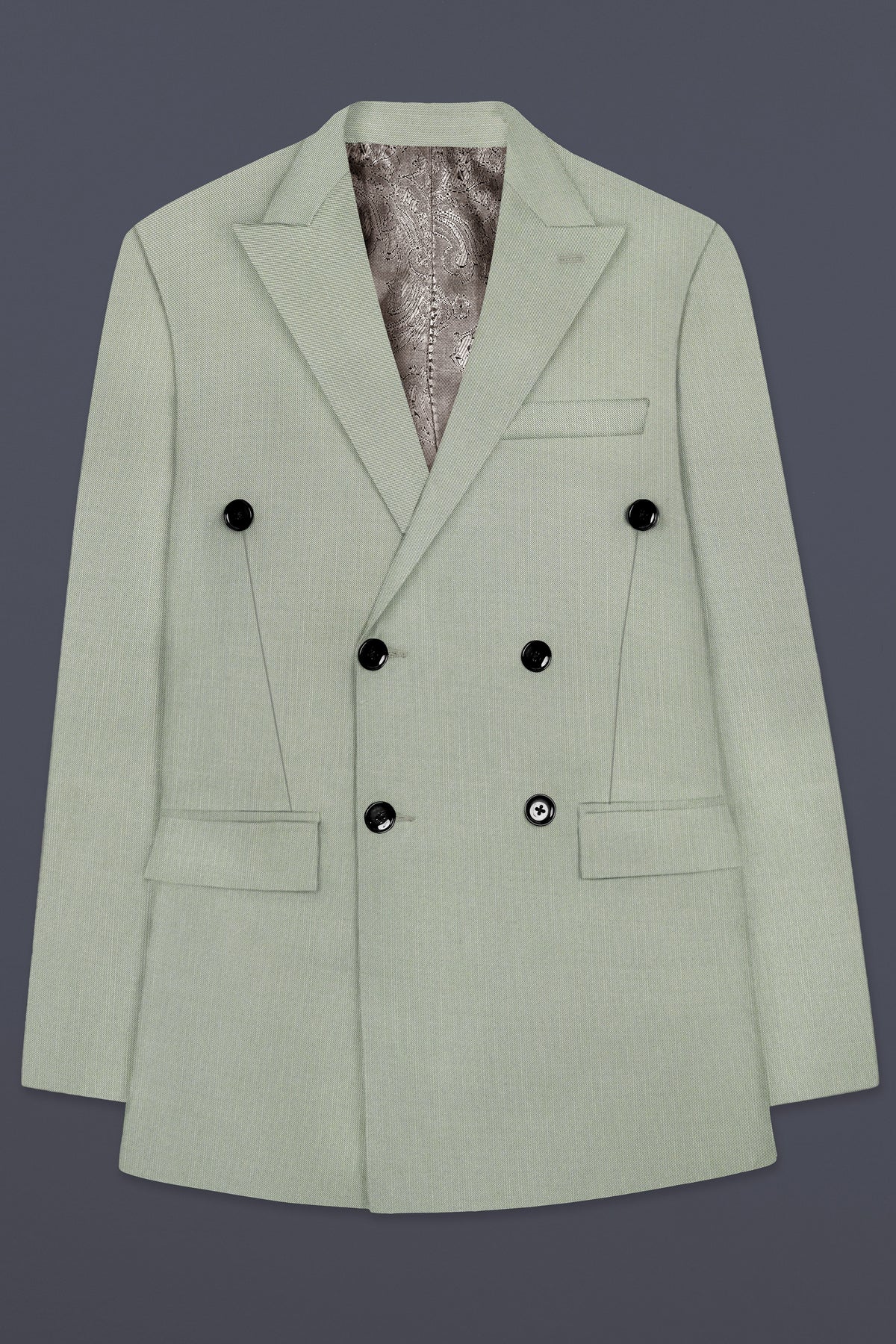 Lichen-Norway Green Solid Wool Rich Double Breasted Slight Stretch Suit