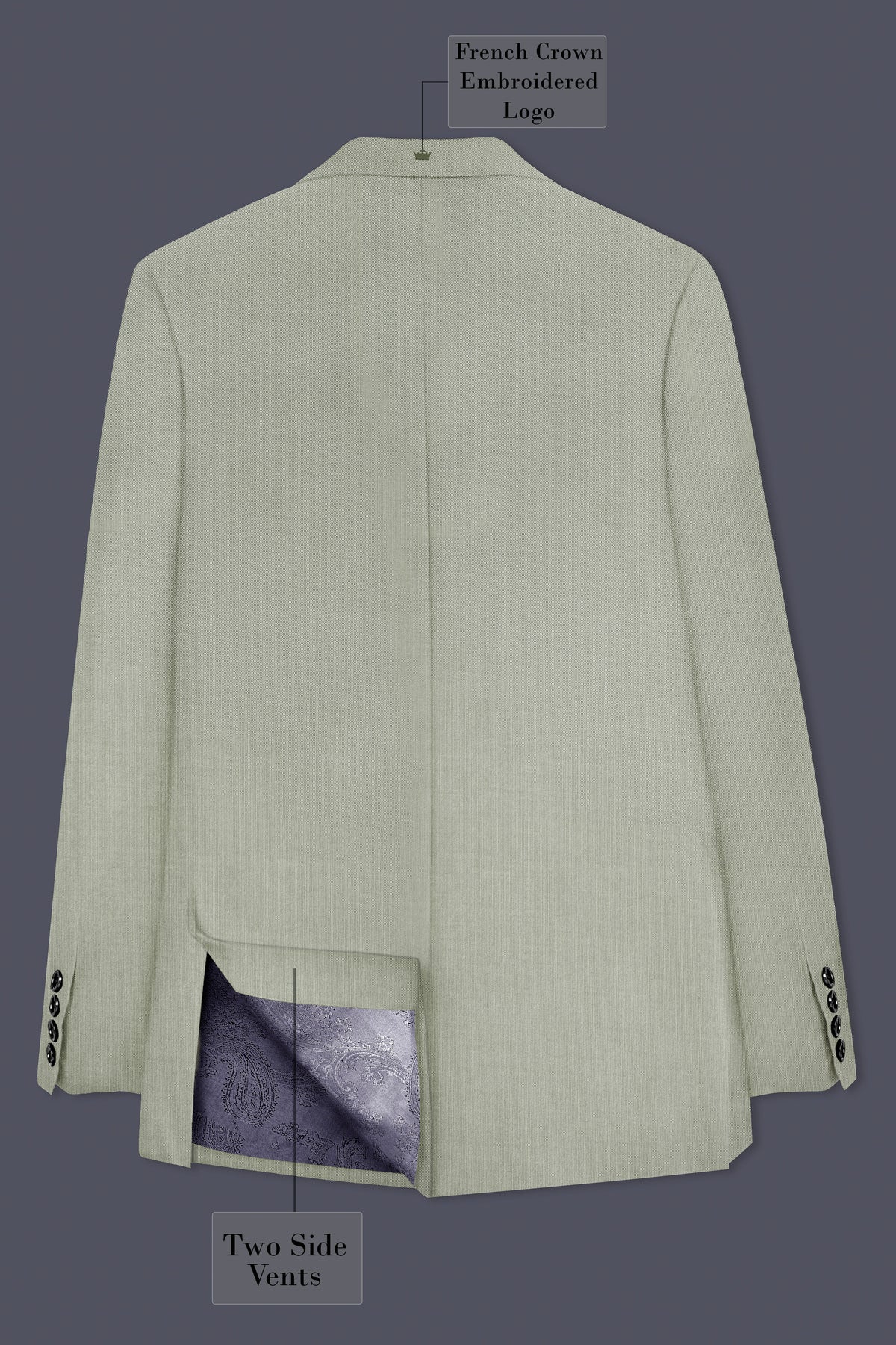 Lichen-Norway Green Solid Wool Rich Double Breasted Slight Stretch Suit