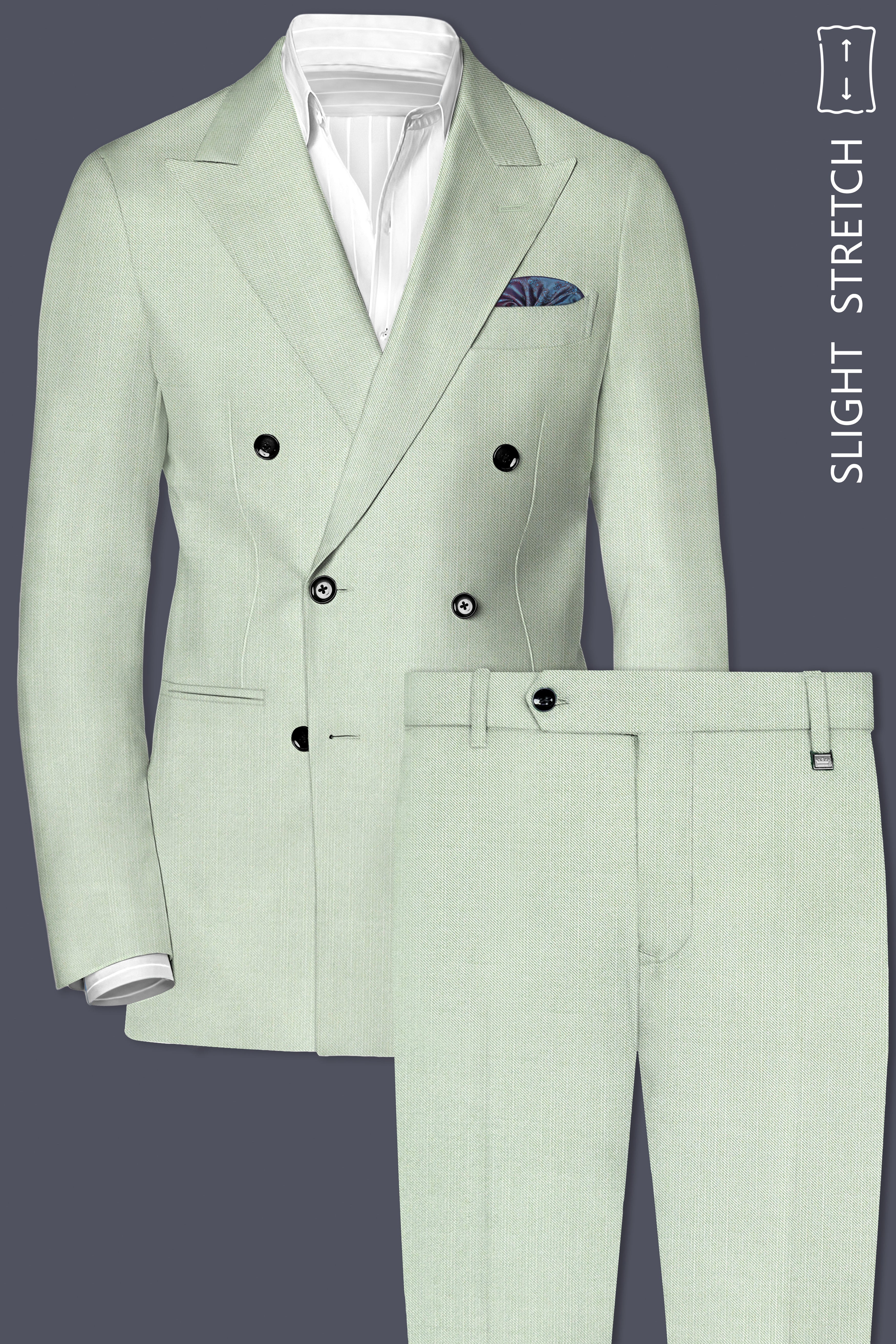 Lichen-Norway Green Solid Wool Rich Double Breasted Slight Stretch Suit
