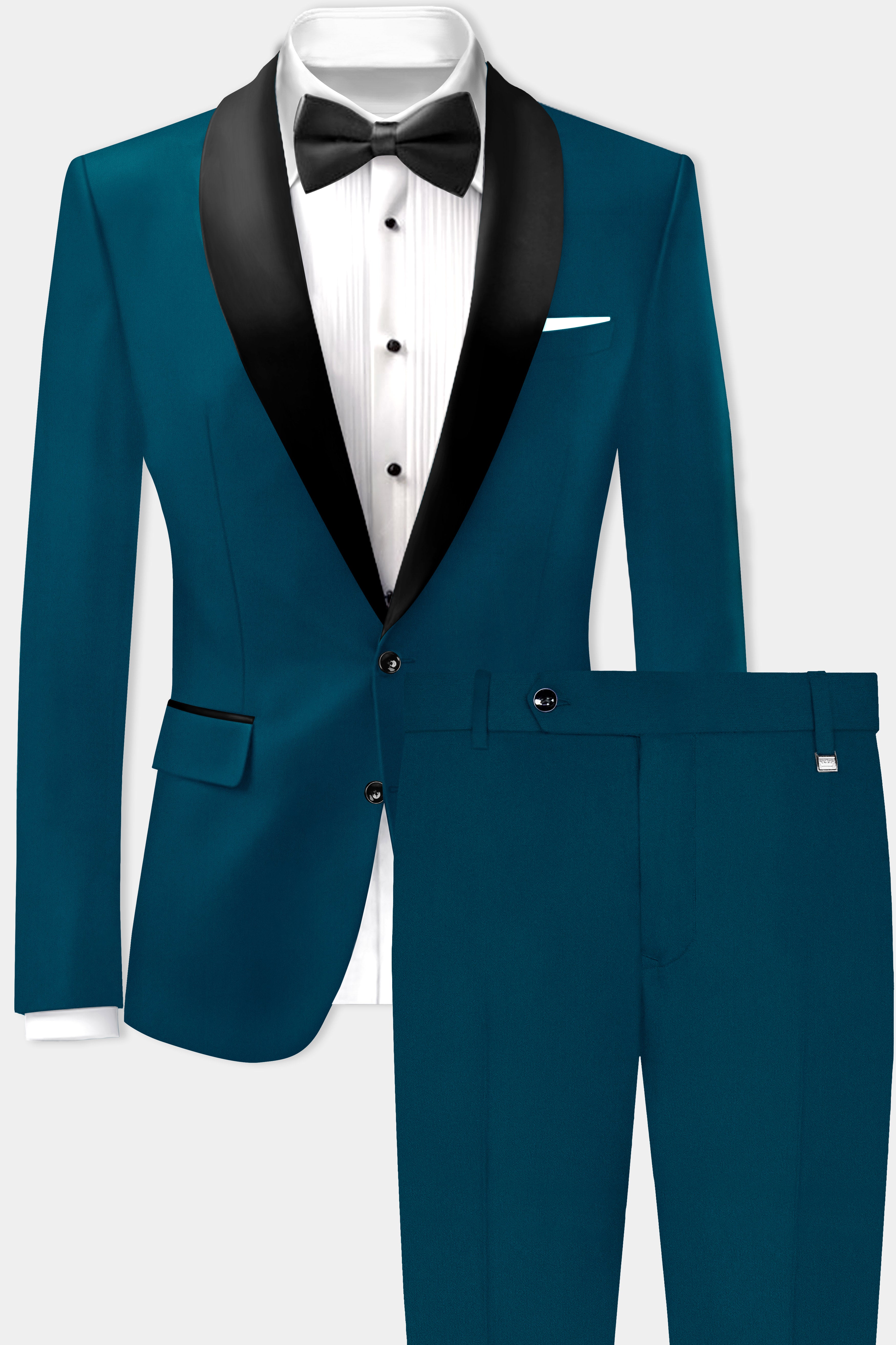 Prussian Blue Solid Wool Rich Tuxedo Stretchable traveler Suit