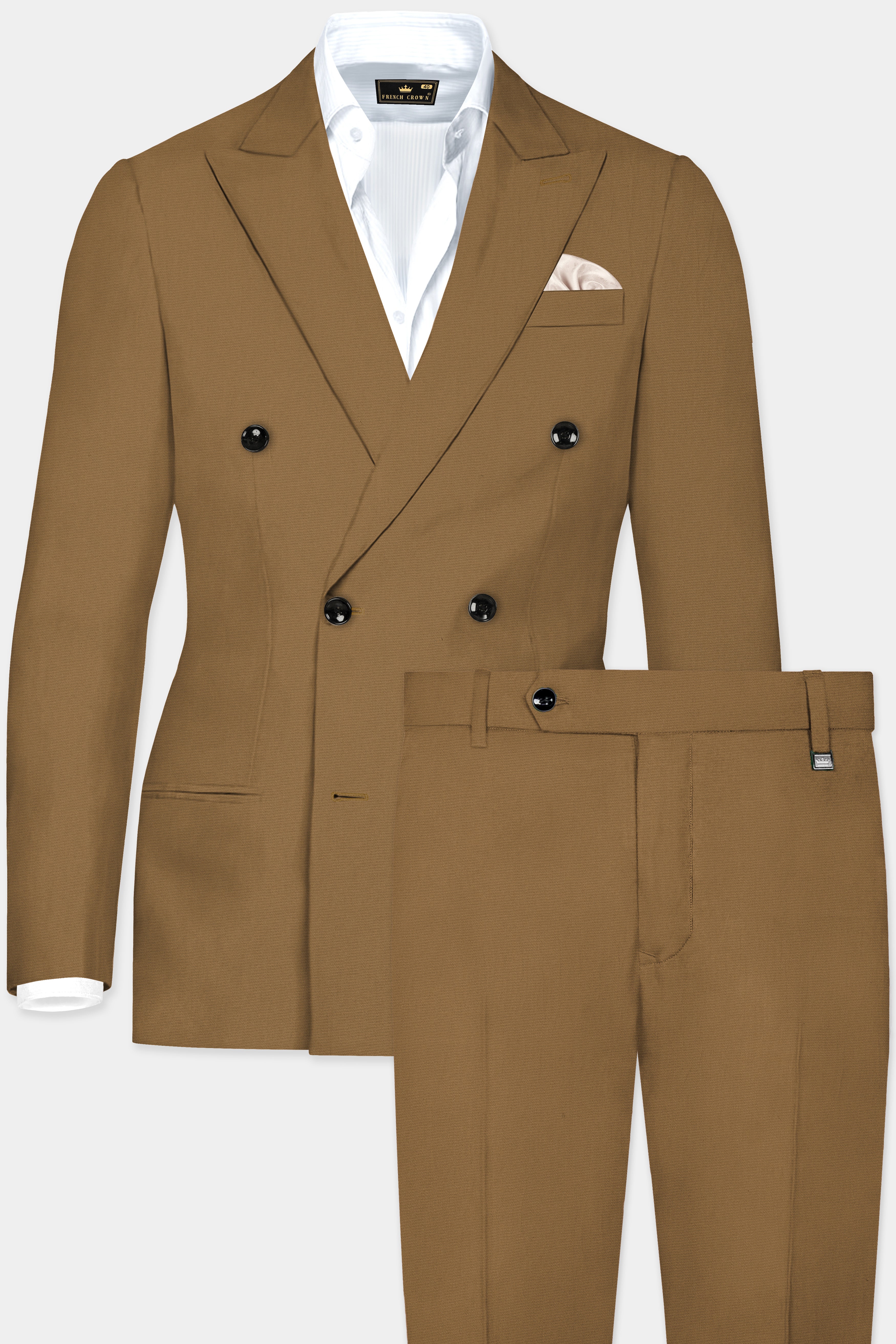 Roman Coffee Brown Solid Wool Rich Double Breasted Suit