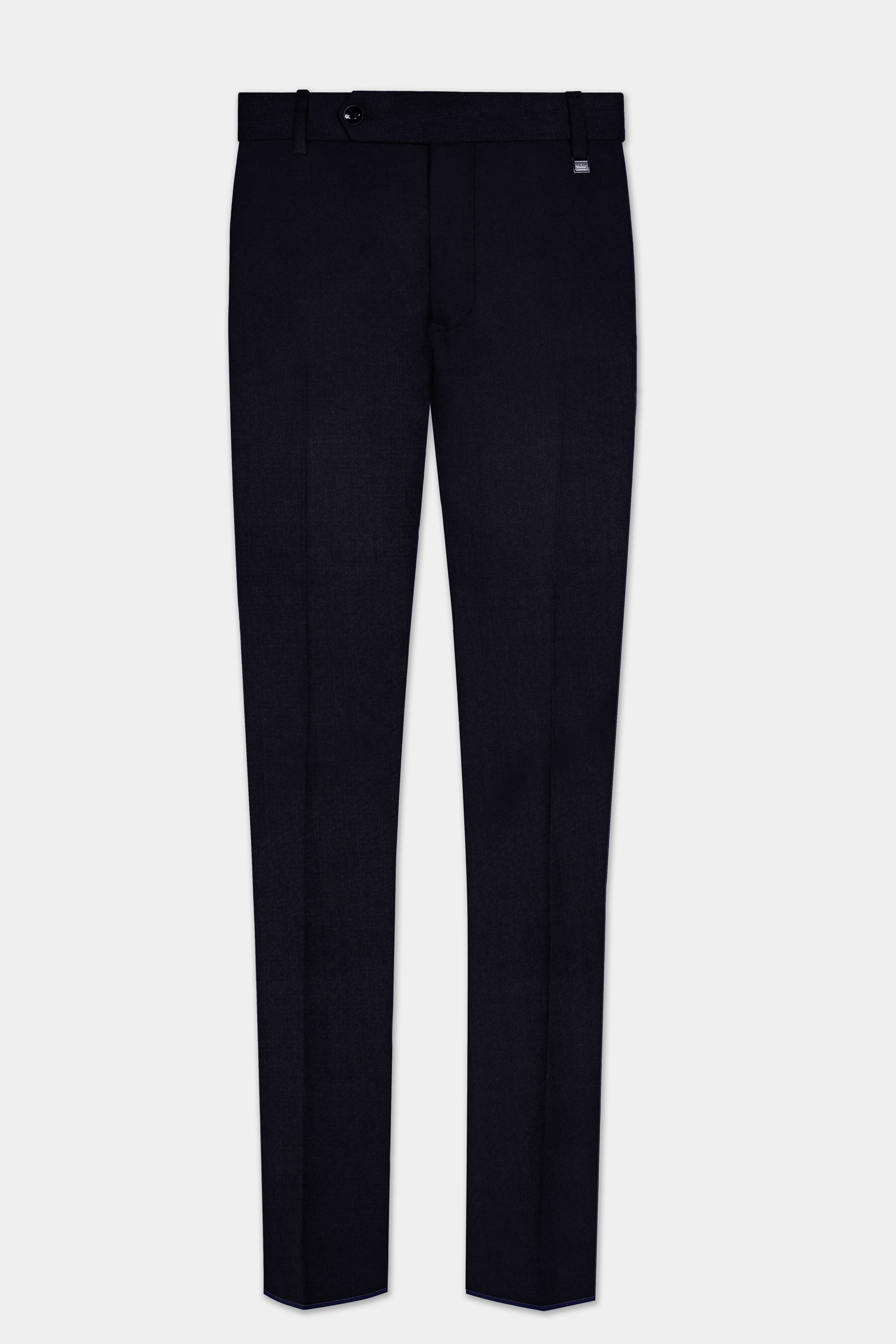 Vulcan Blue Solid Wool Rich Cross Placket Bandhgala Suit