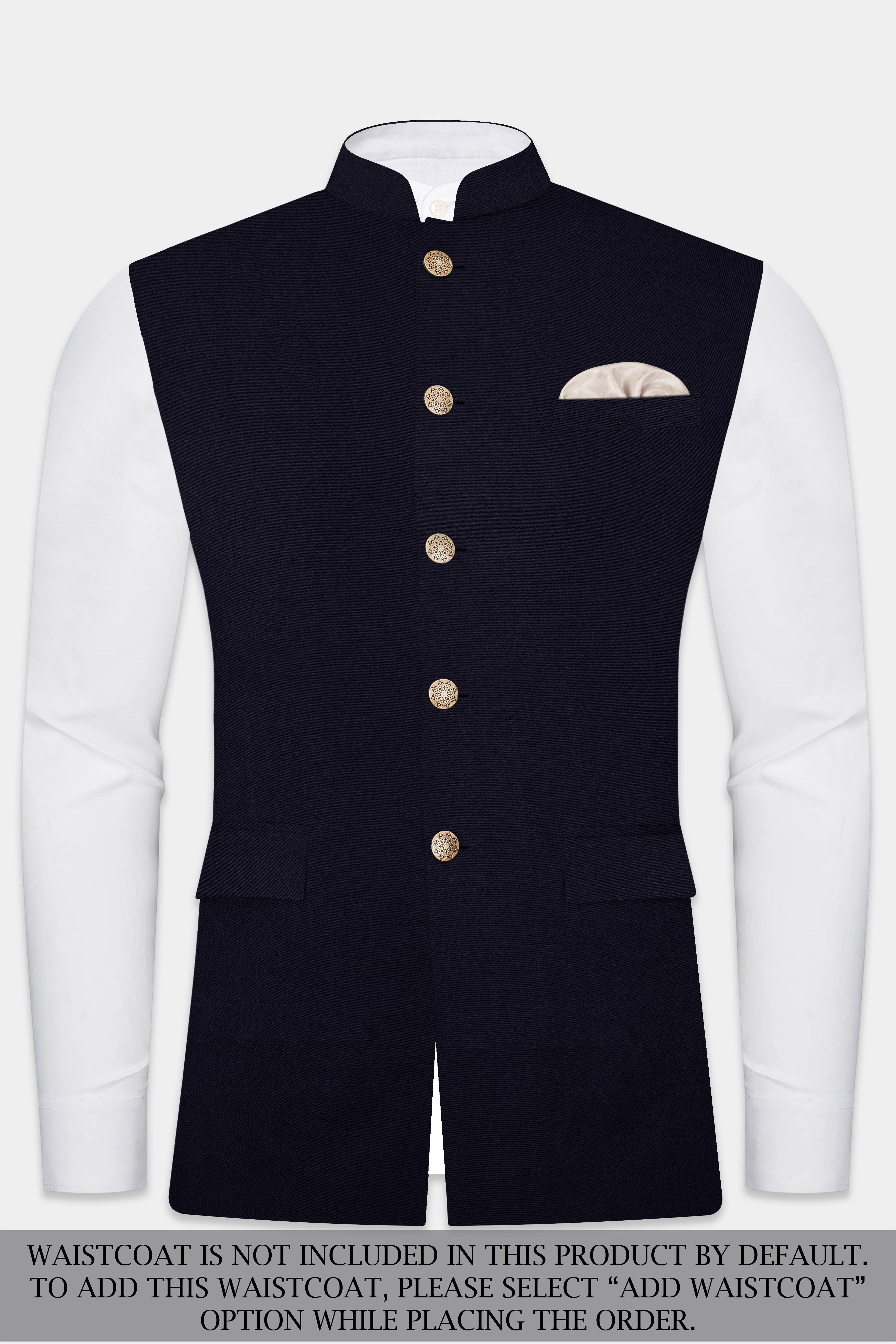 Vulcan Blue Solid Wool Rich Cross Placket Bandhgala Suit