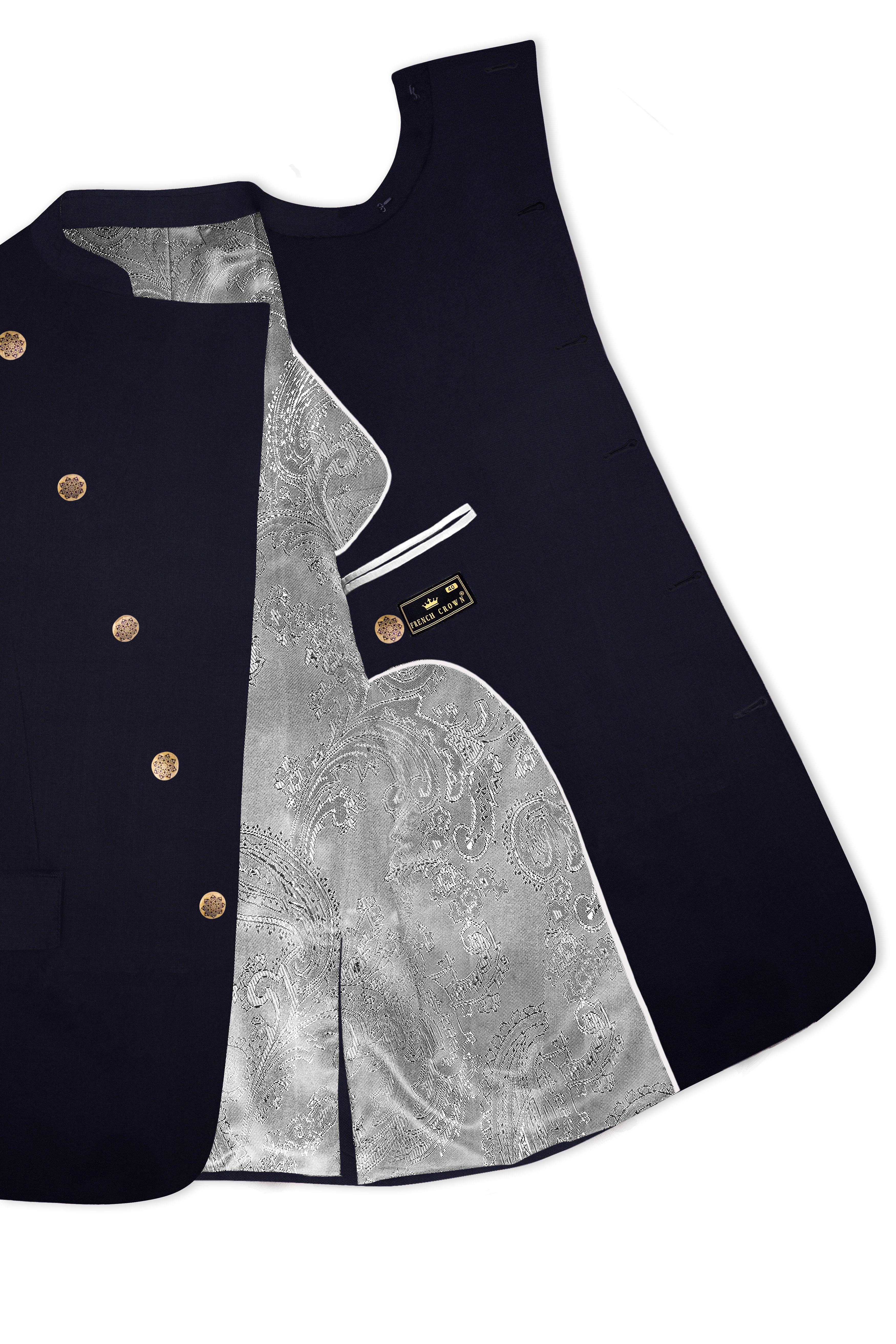Vulcan Blue Solid Wool Rich Cross Placket Bandhgala Suit