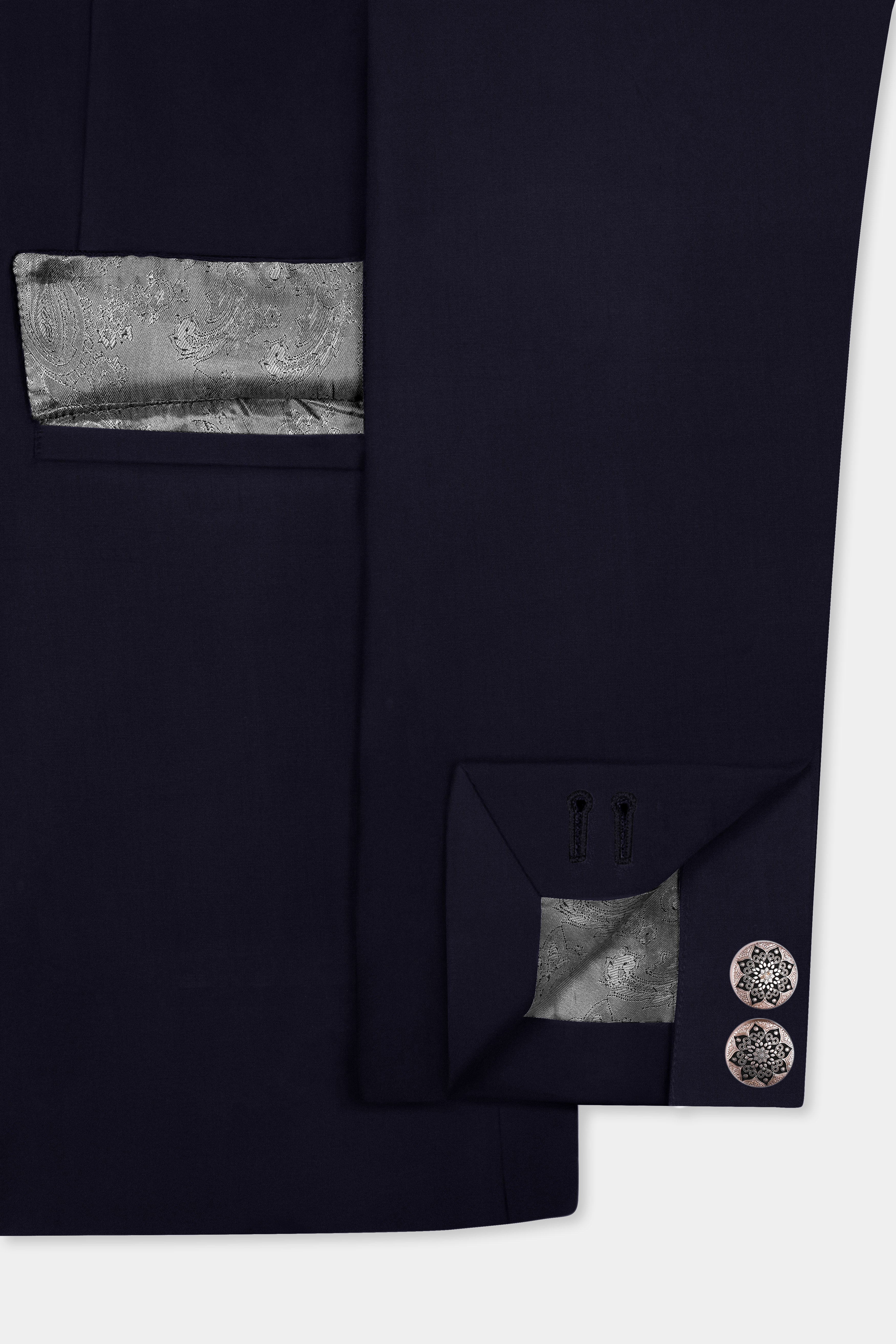 Vulcan Blue Solid Wool Rich Cross Placket Bandhgala Suit