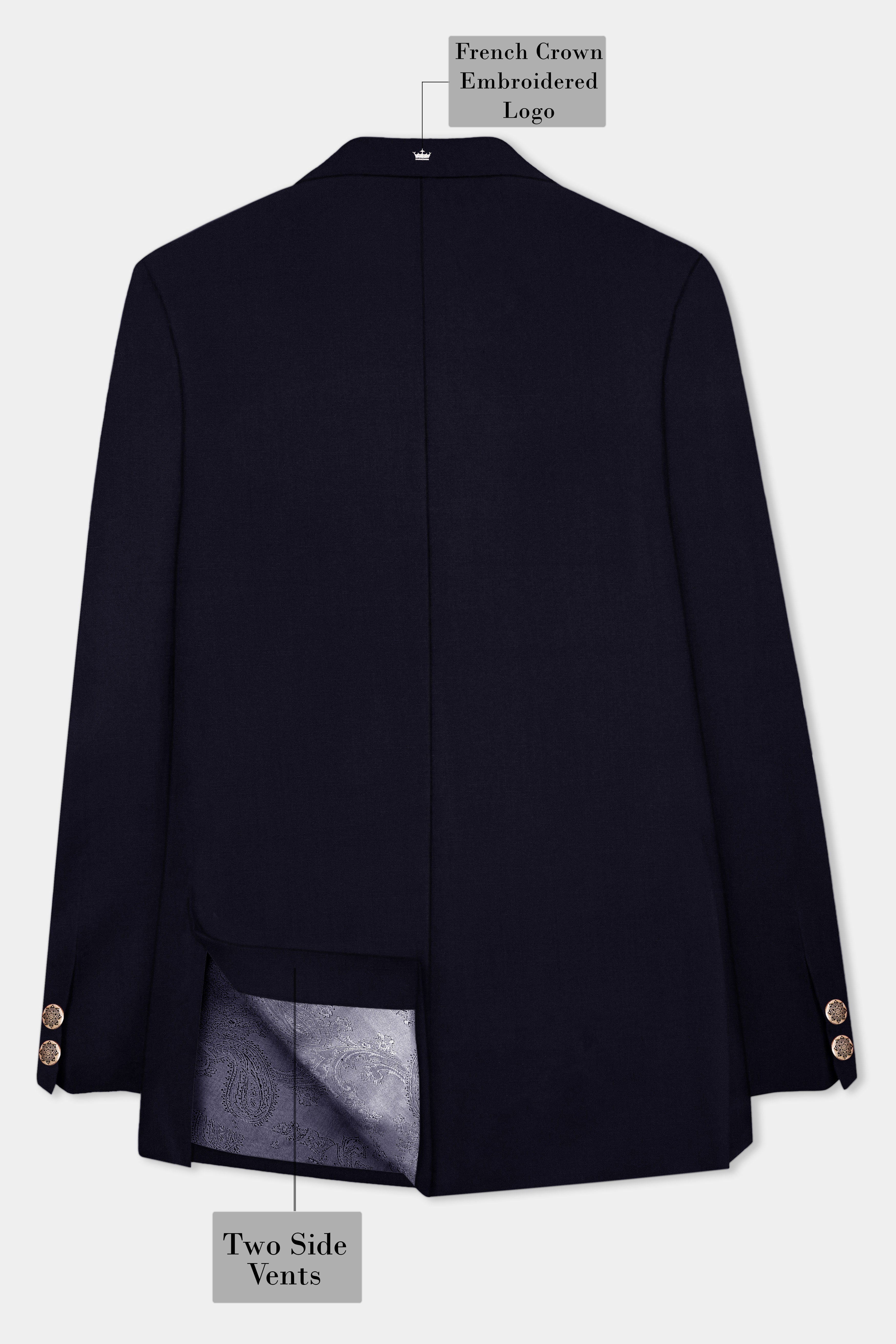 Vulcan Blue Solid Wool Rich Cross Placket Bandhgala Suit