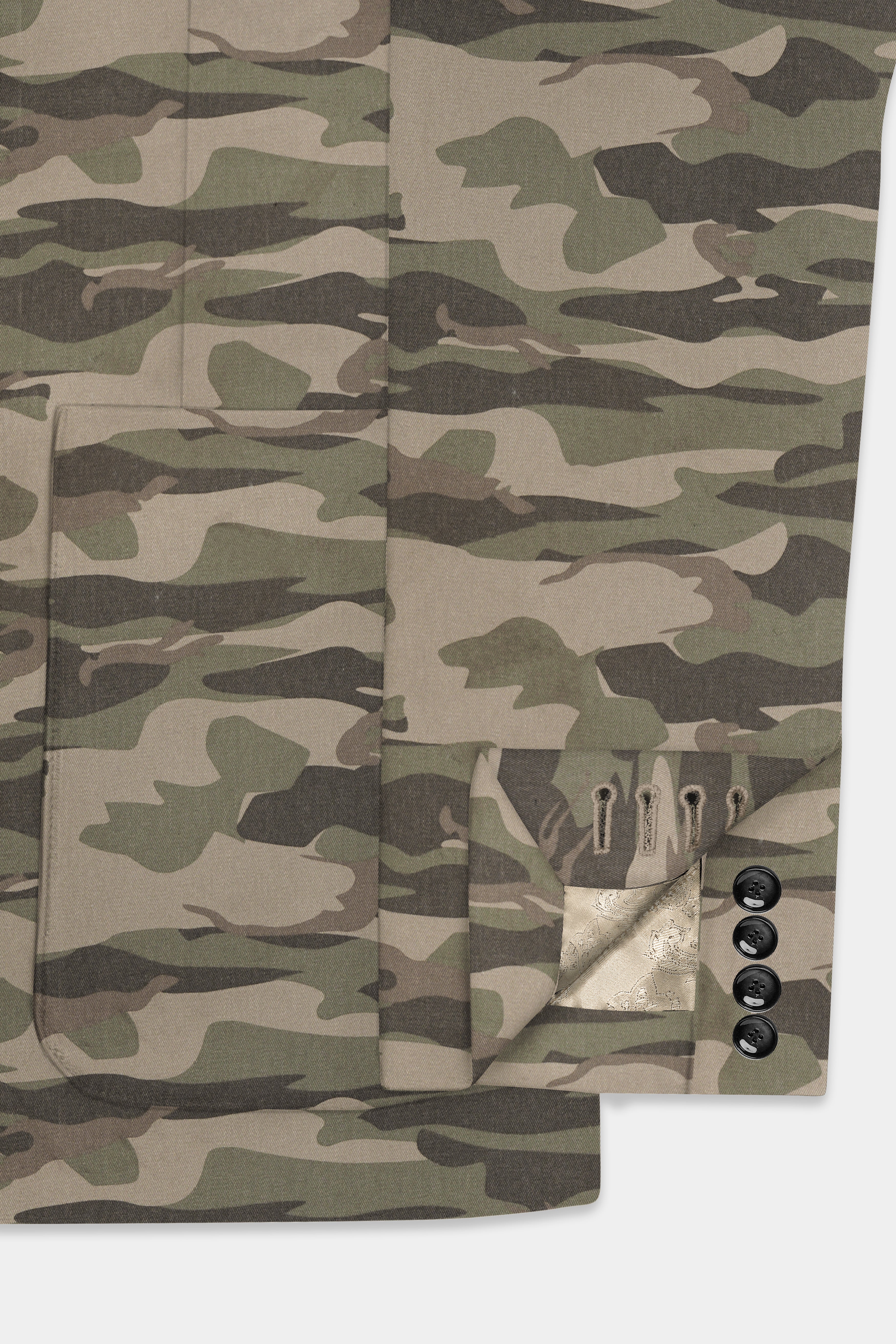 Crocodile Brown And Wenge Camouflage Printed Cotton Single Breasted Sports Suit