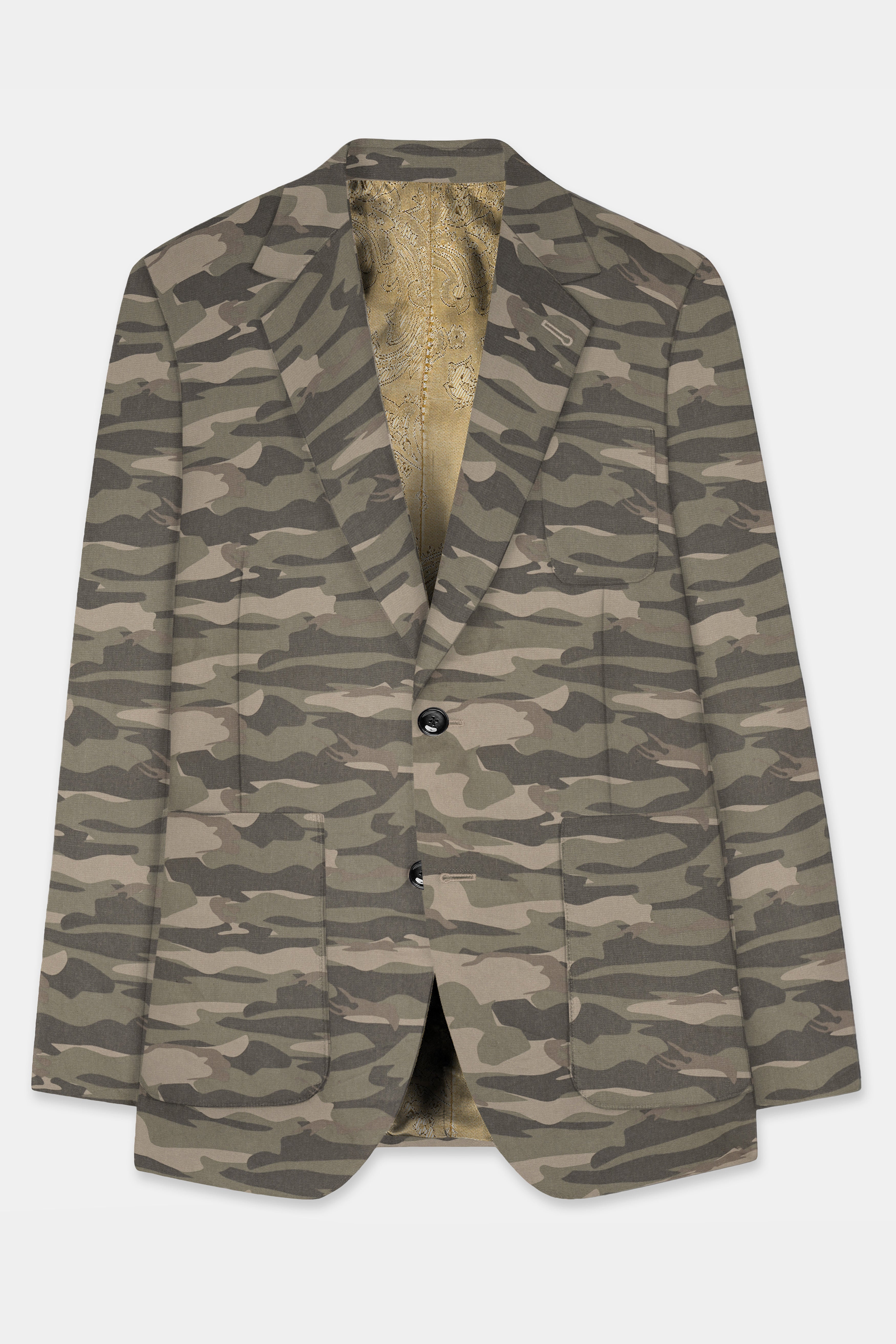 Crocodile Brown And Wenge Camouflage Printed Cotton Single Breasted Sports Suit