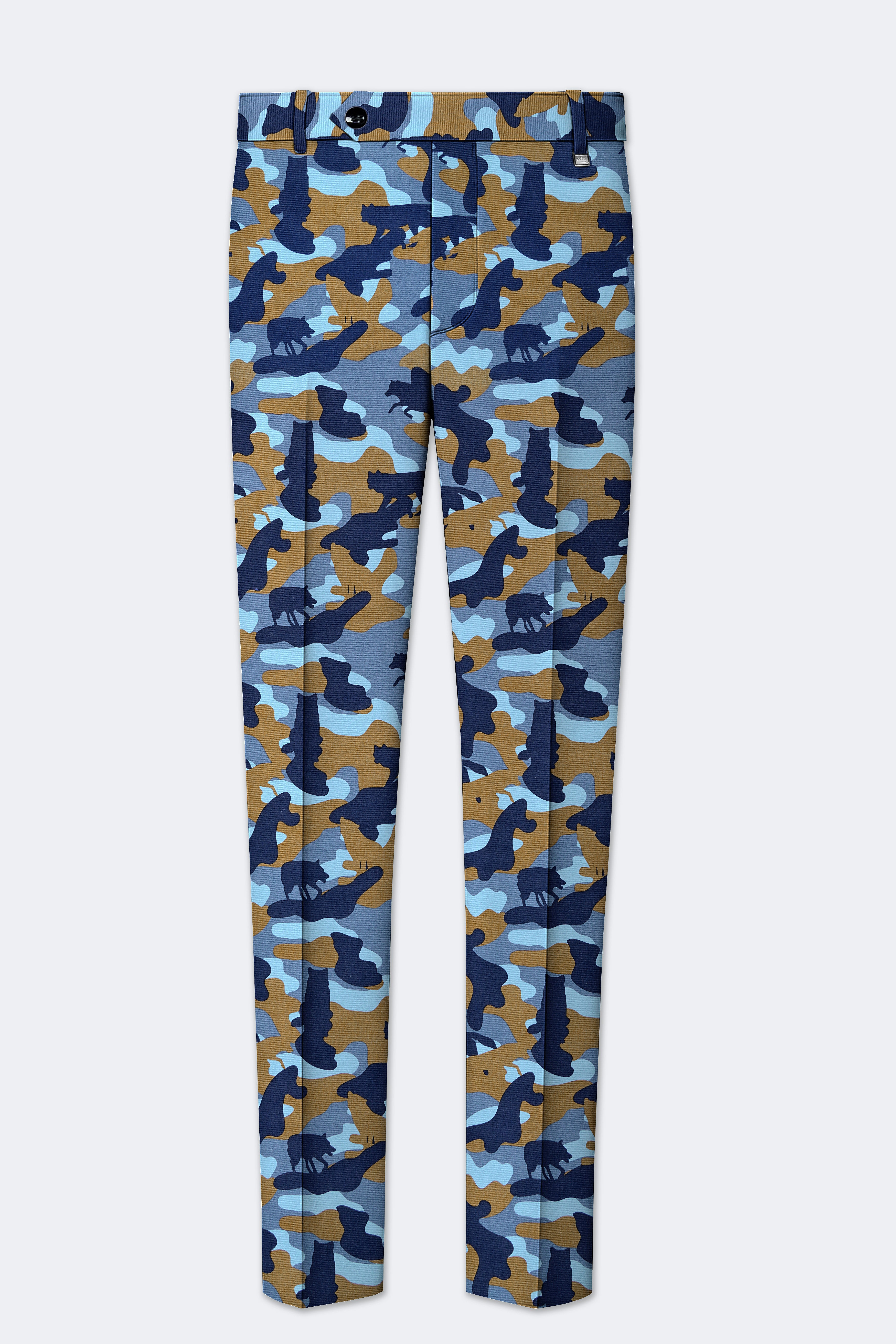 Martinique Blue And Irish Brown Camouflage Printed Single Breasted Suit