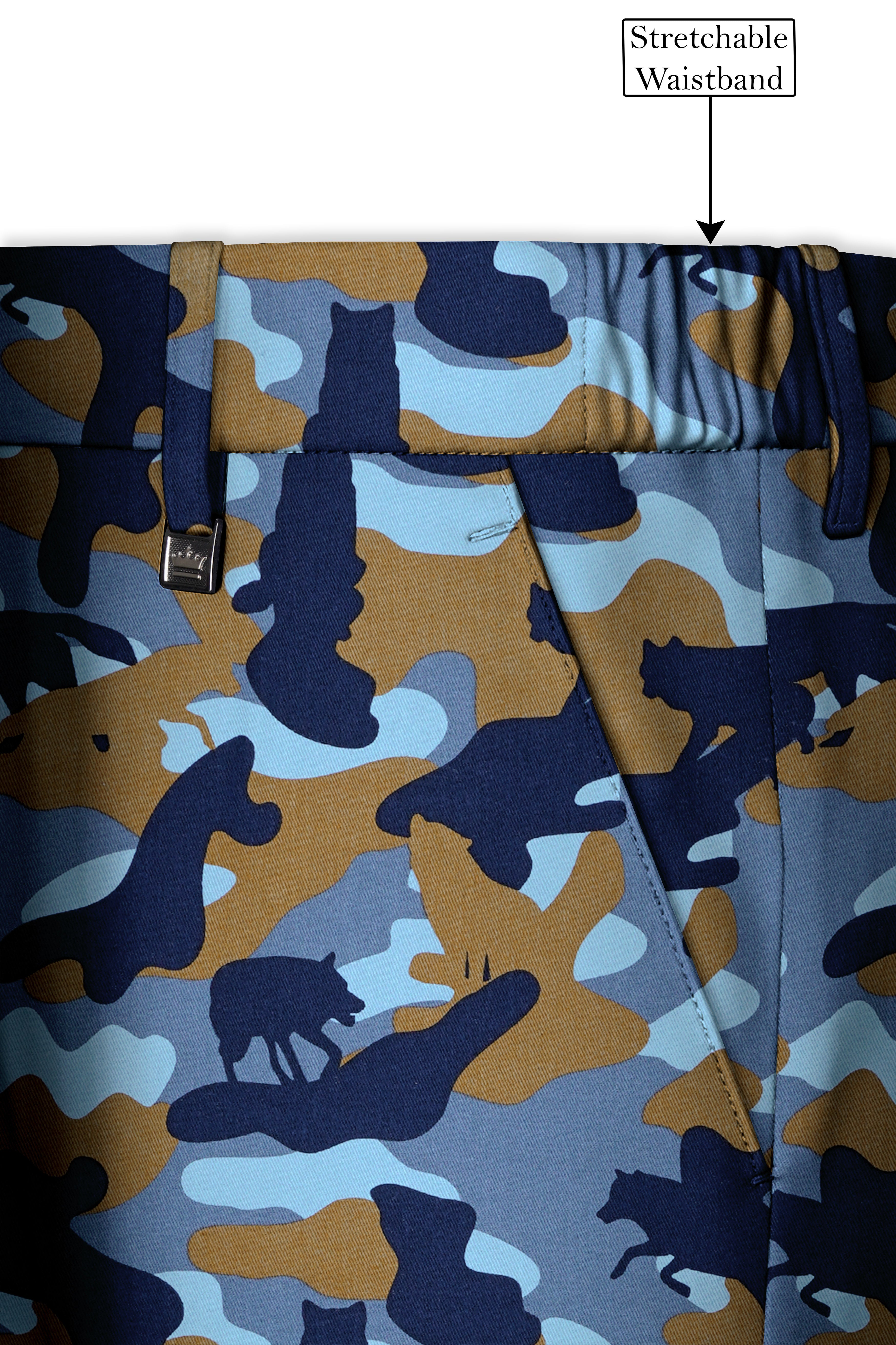 Martinique Blue And Irish Brown Camouflage Printed Single Breasted Suit