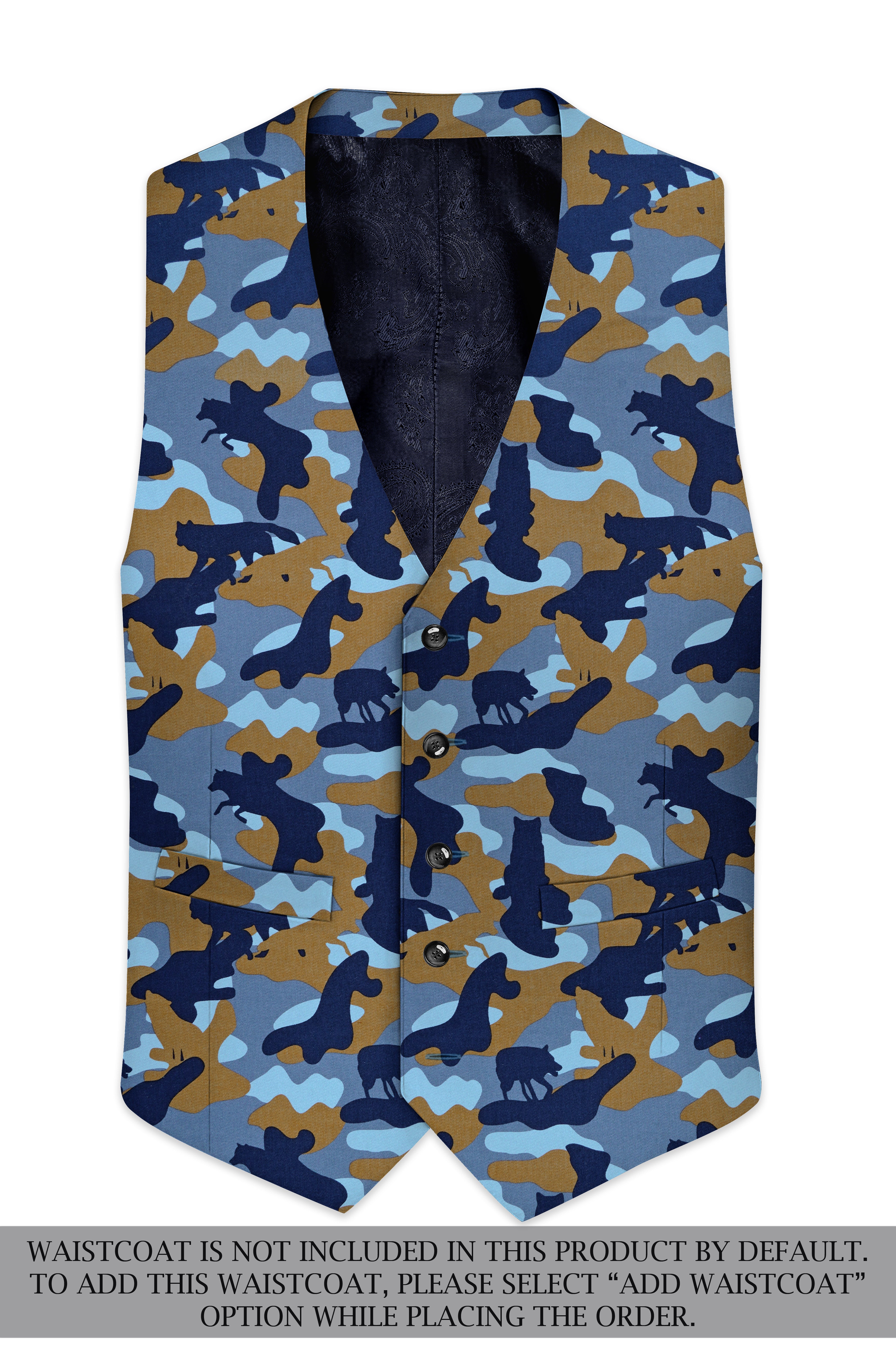 Martinique Blue And Irish Brown Camouflage Printed Single Breasted Suit