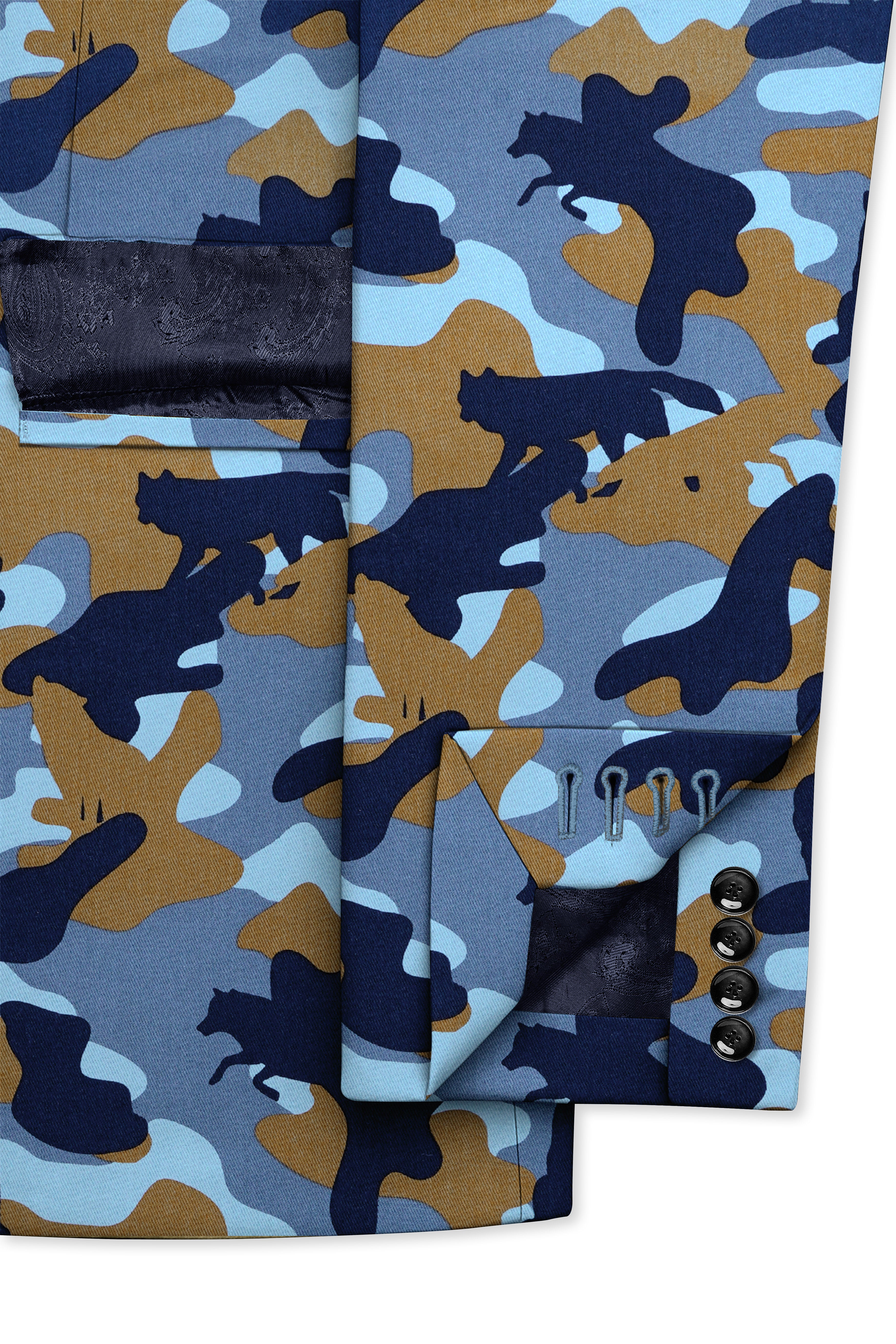 Martinique Blue And Irish Brown Camouflage Printed Single Breasted Suit