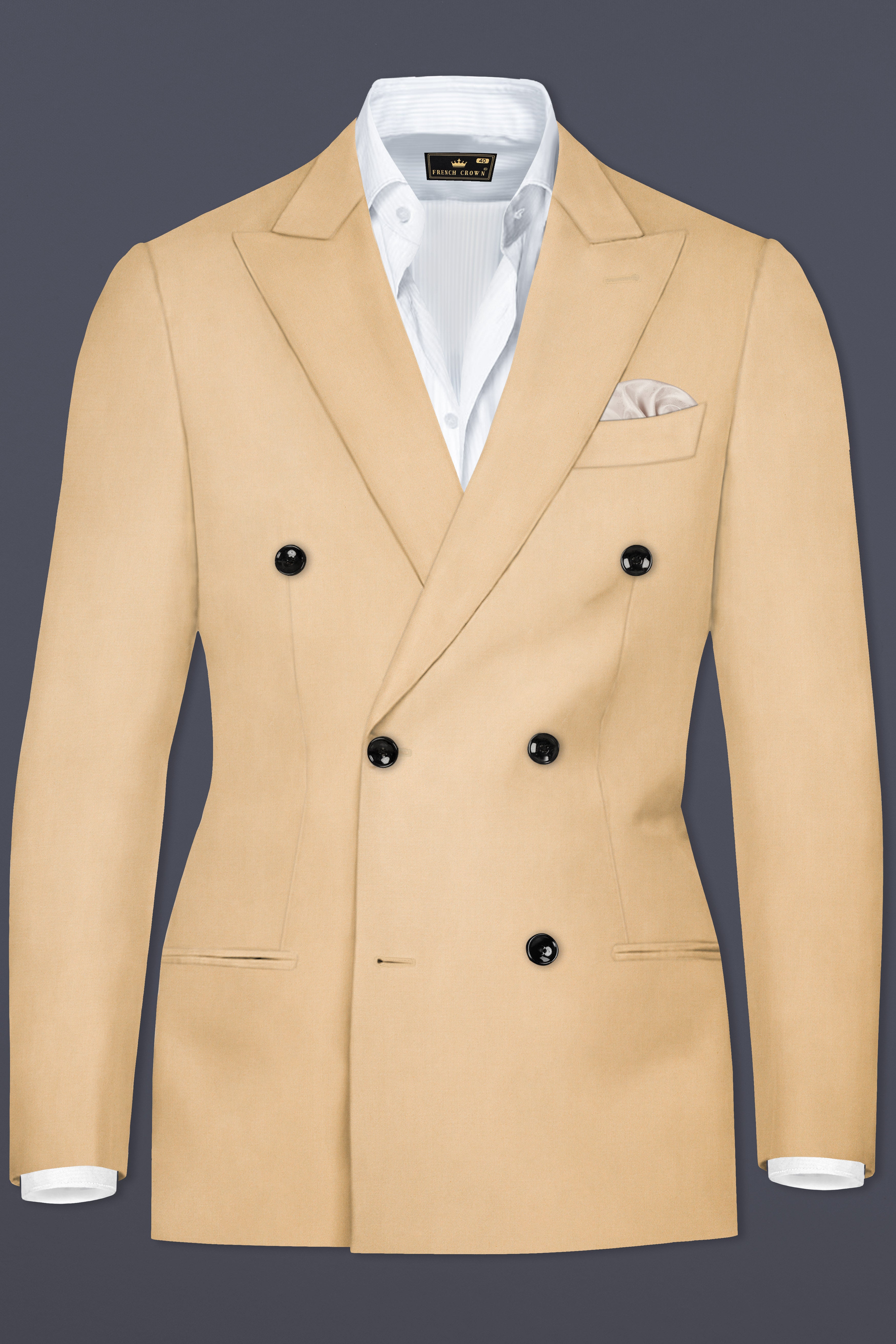 Cameo Cream Solid Cotton Double Breasted Suit