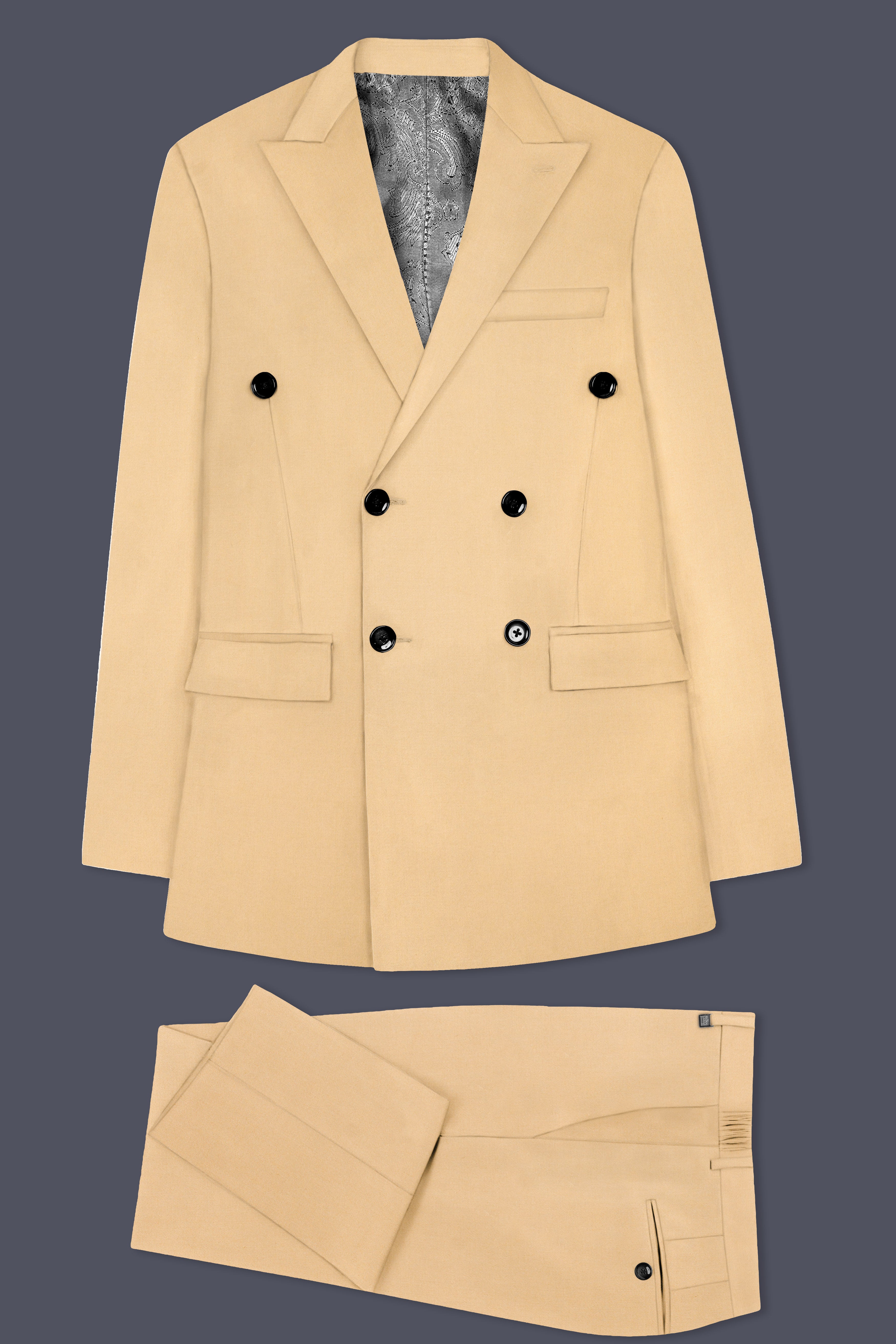 Cameo Cream Solid Cotton Double Breasted Suit