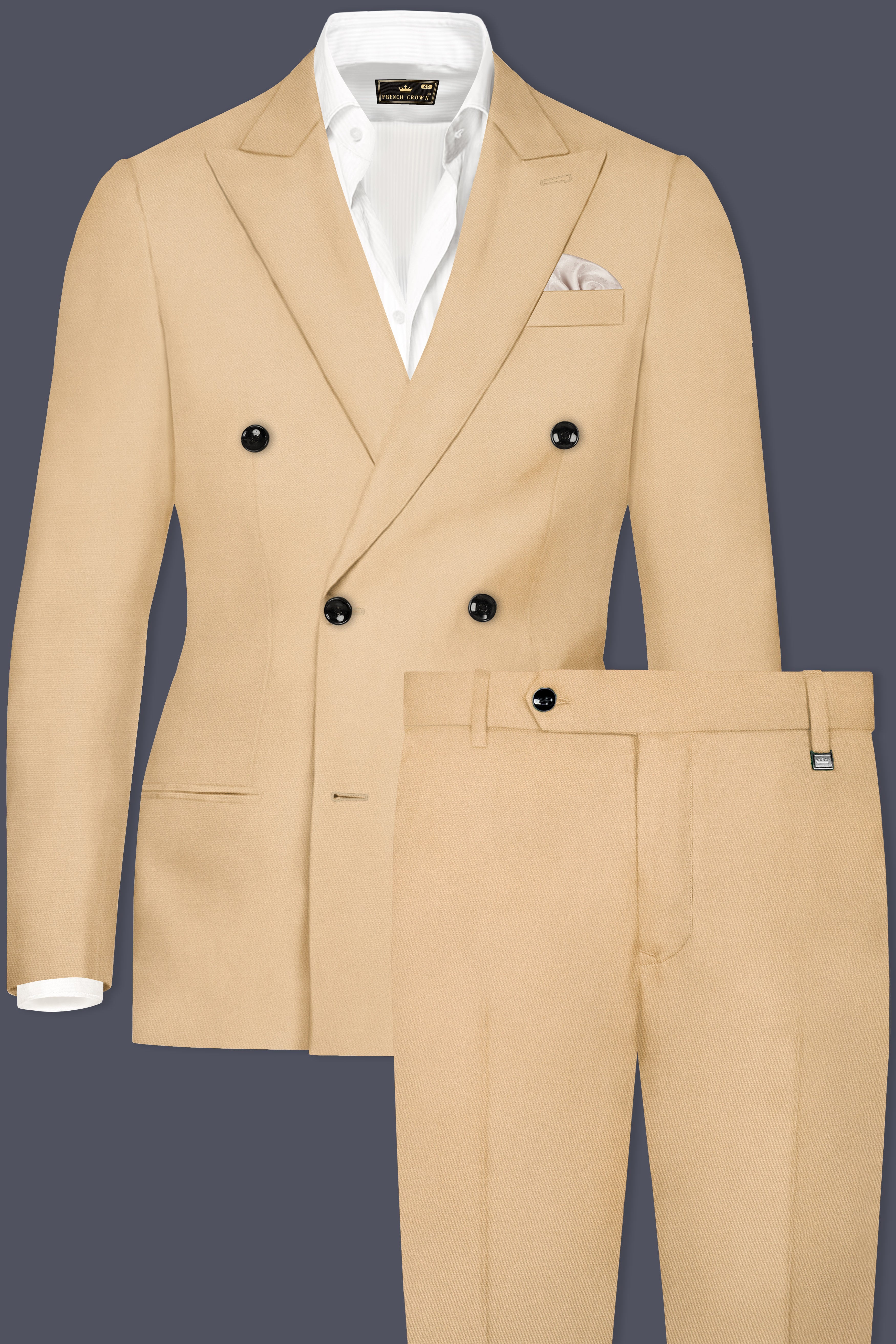 Cameo Cream Solid Cotton Double Breasted Suit