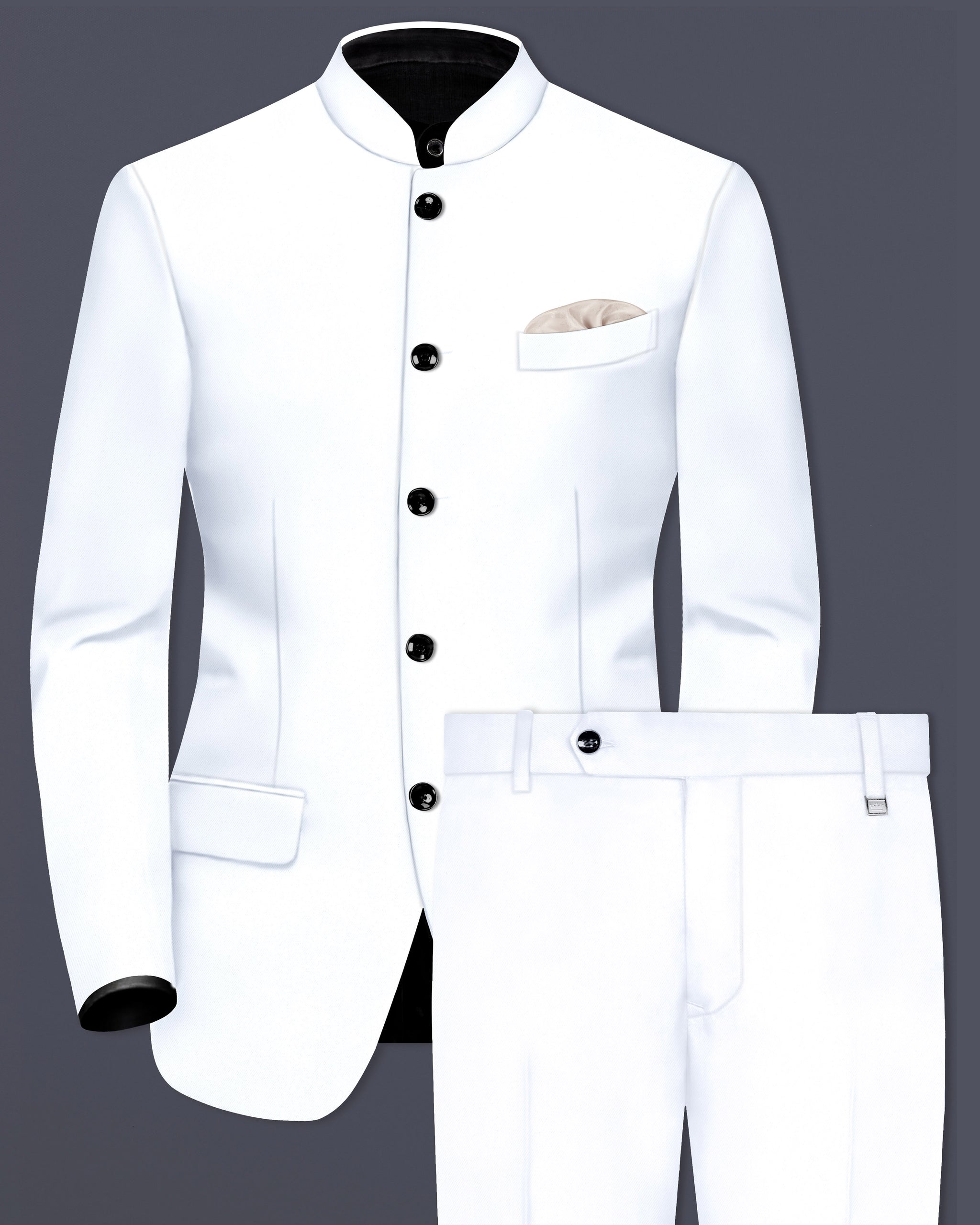 Bright White Solid Premium Wool Rich Bandhgala/Jodhpuri Suit for Men. — free download